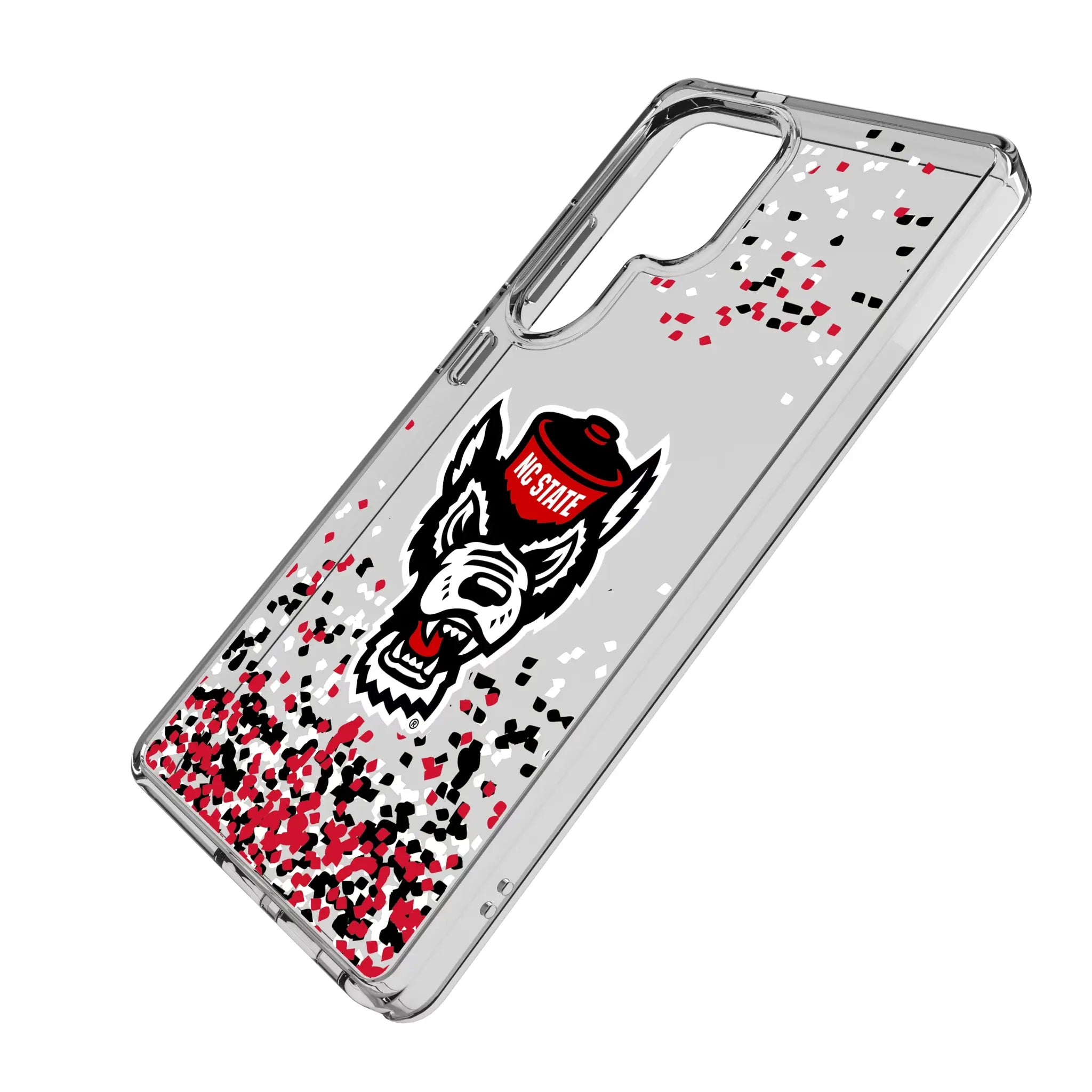 North Carolina State University Wolfpack Confetti Galaxy Clear Phone Case for Samsung Galaxy - Isometric View#Device_Galaxy S25 Ultra