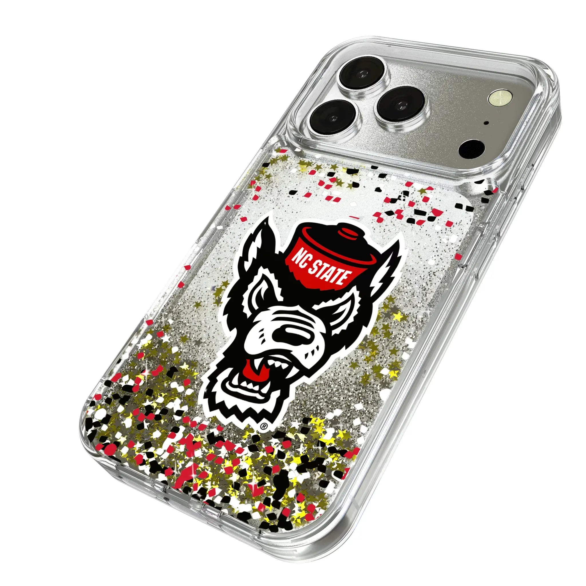 North Carolina State University Wolfpack Confetti iPhone Glitter Phone Case for Apple iPhone - Isometric View