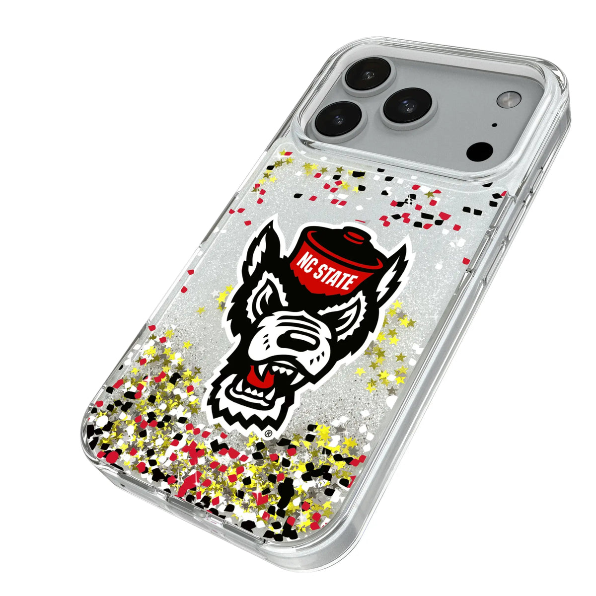 North Carolina State University Wolfpack Confetti iPhone Glitter Phone Case for Apple iPhone - Isometric View#Device_iPhone 18 Pro