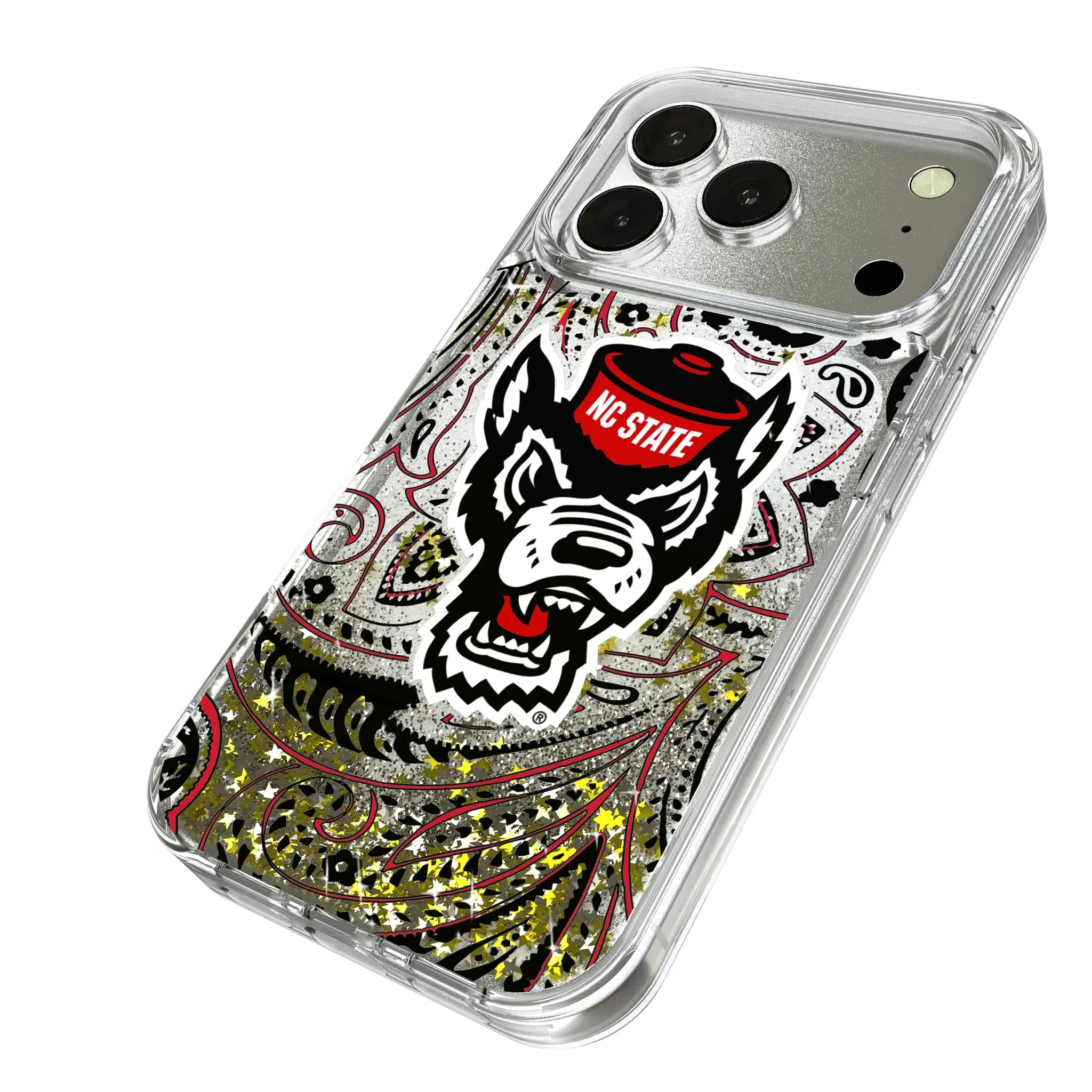 North Carolina State University Wolfpack Paisley iPhone Glitter Phone Case for Apple iPhone - Isometric View