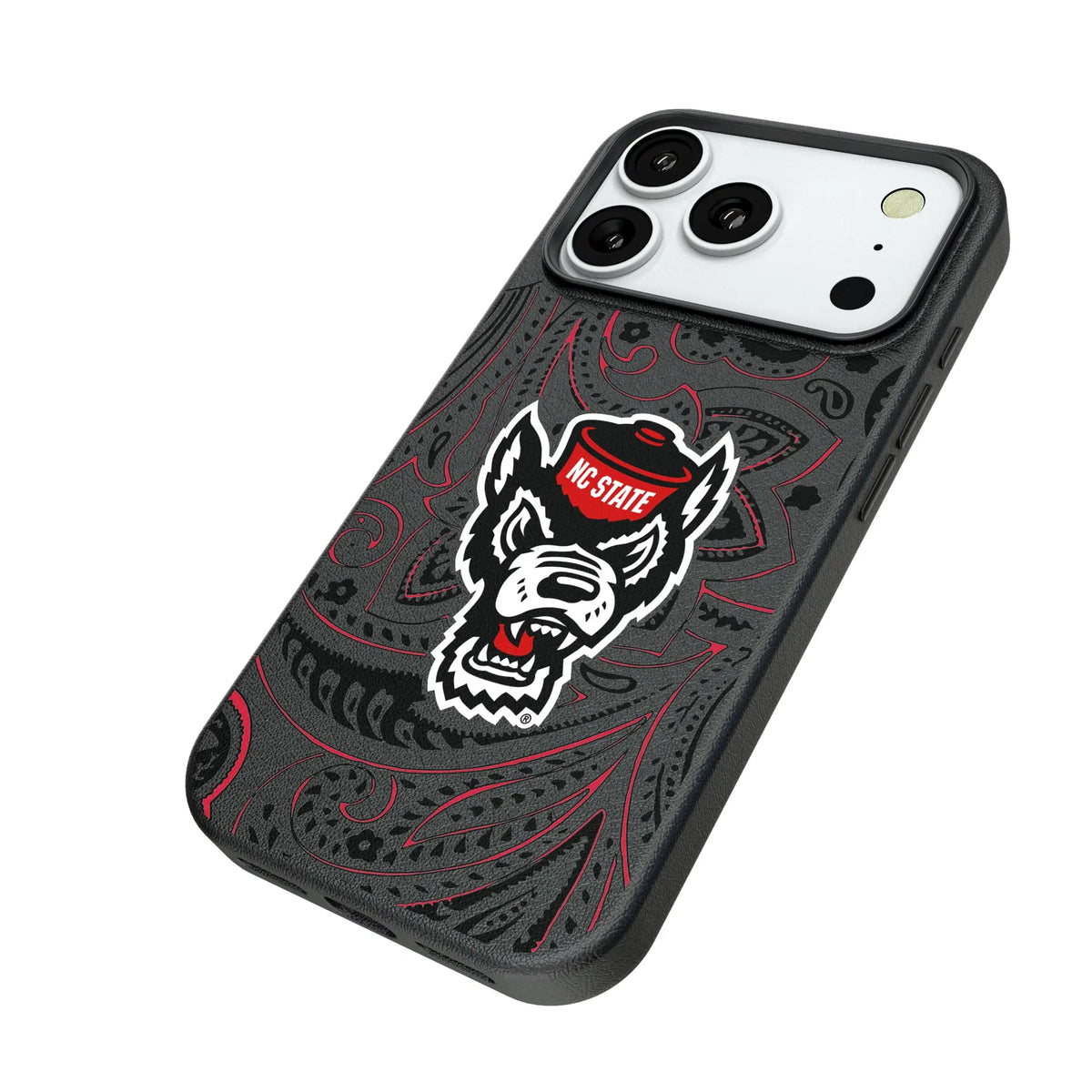 North Carolina State University Wolfpack Paisley iPhone MagSafe Compatible Phone Case for Apple iPhone - Isometric View#Device_iPhone 18 Pro