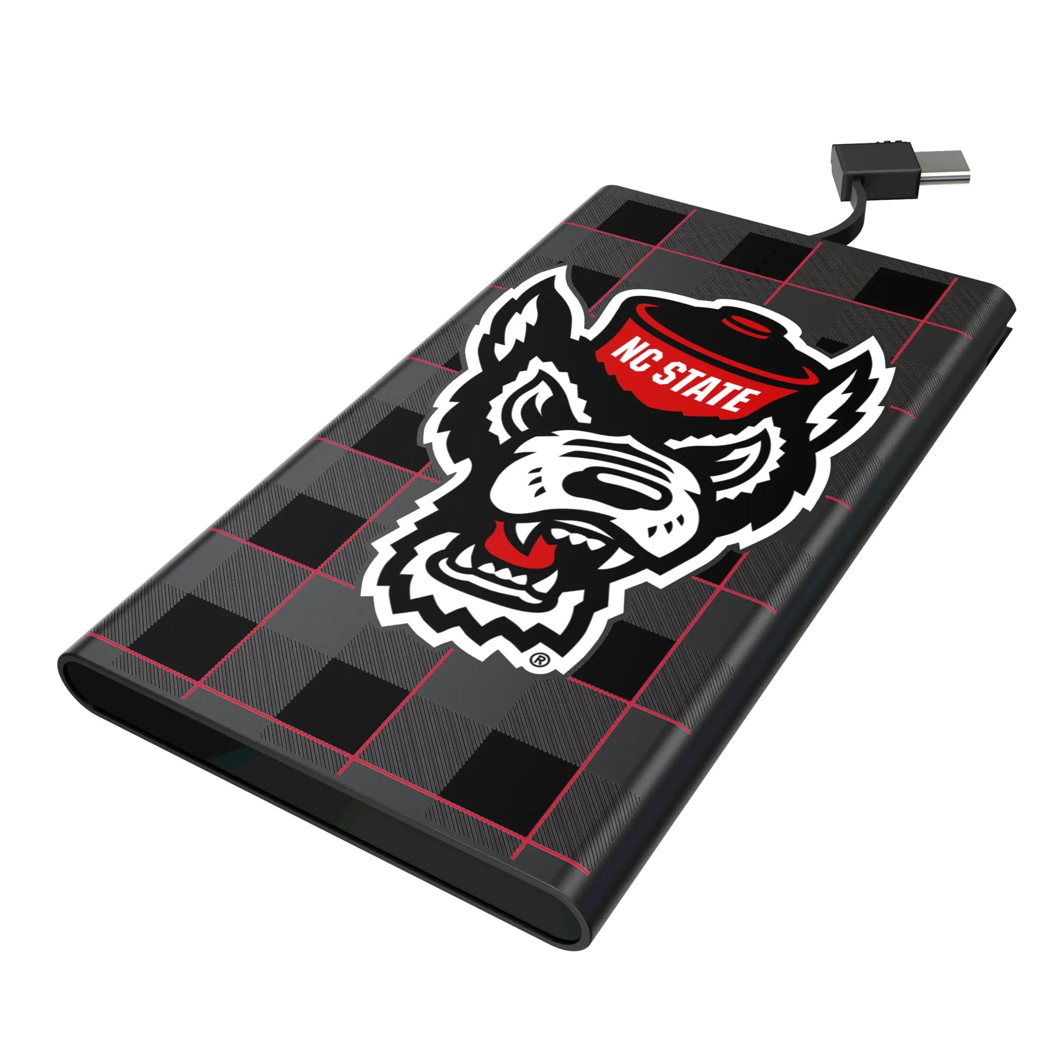 North Carolina State University Wolfpack Plaid 5000mAh Flat Power Bank