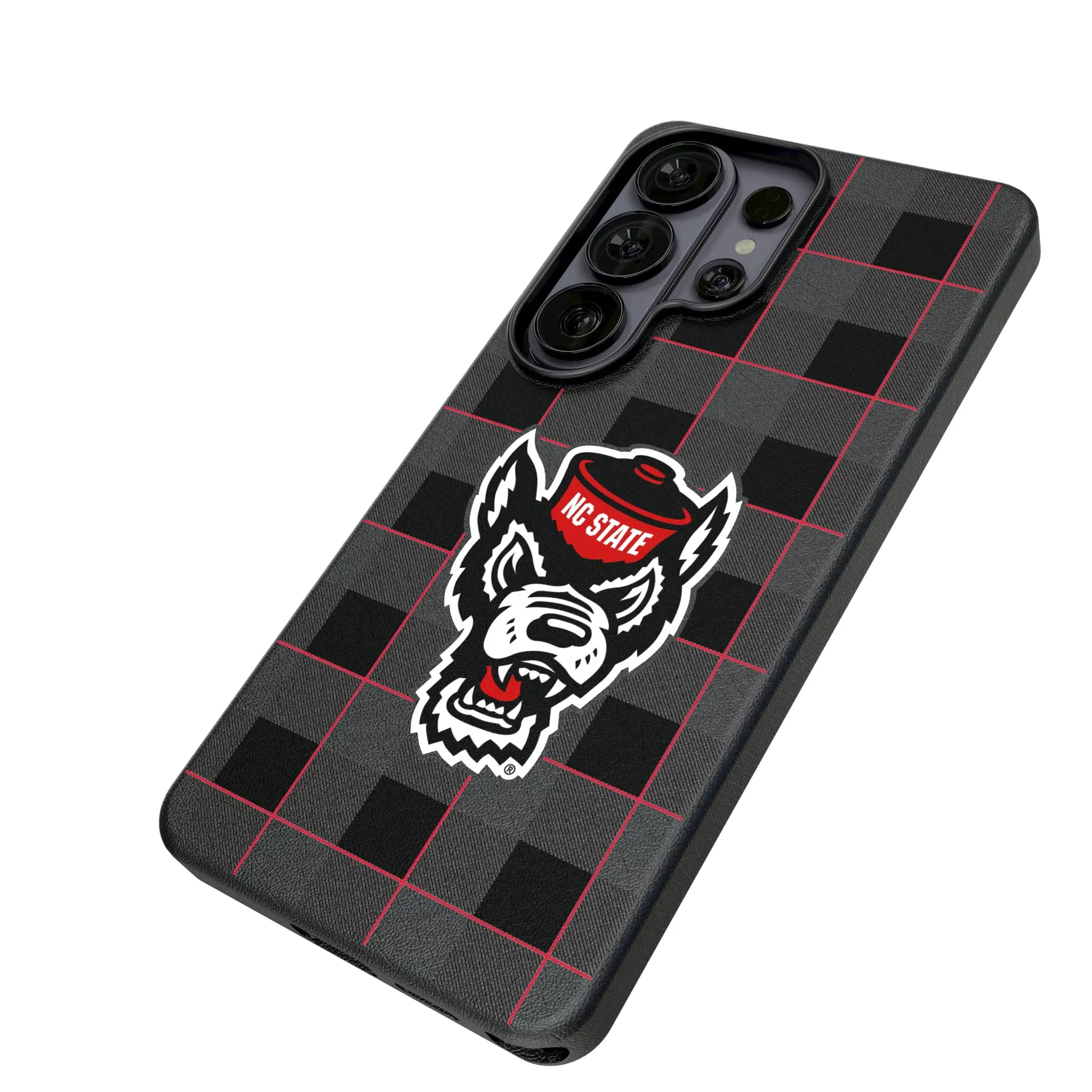 North Carolina State University Wolfpack Plaid Galaxy MagSafe Compatible Phone Case for Samsung Galaxy - Isometric View#Device_Galaxy S26 Ultra