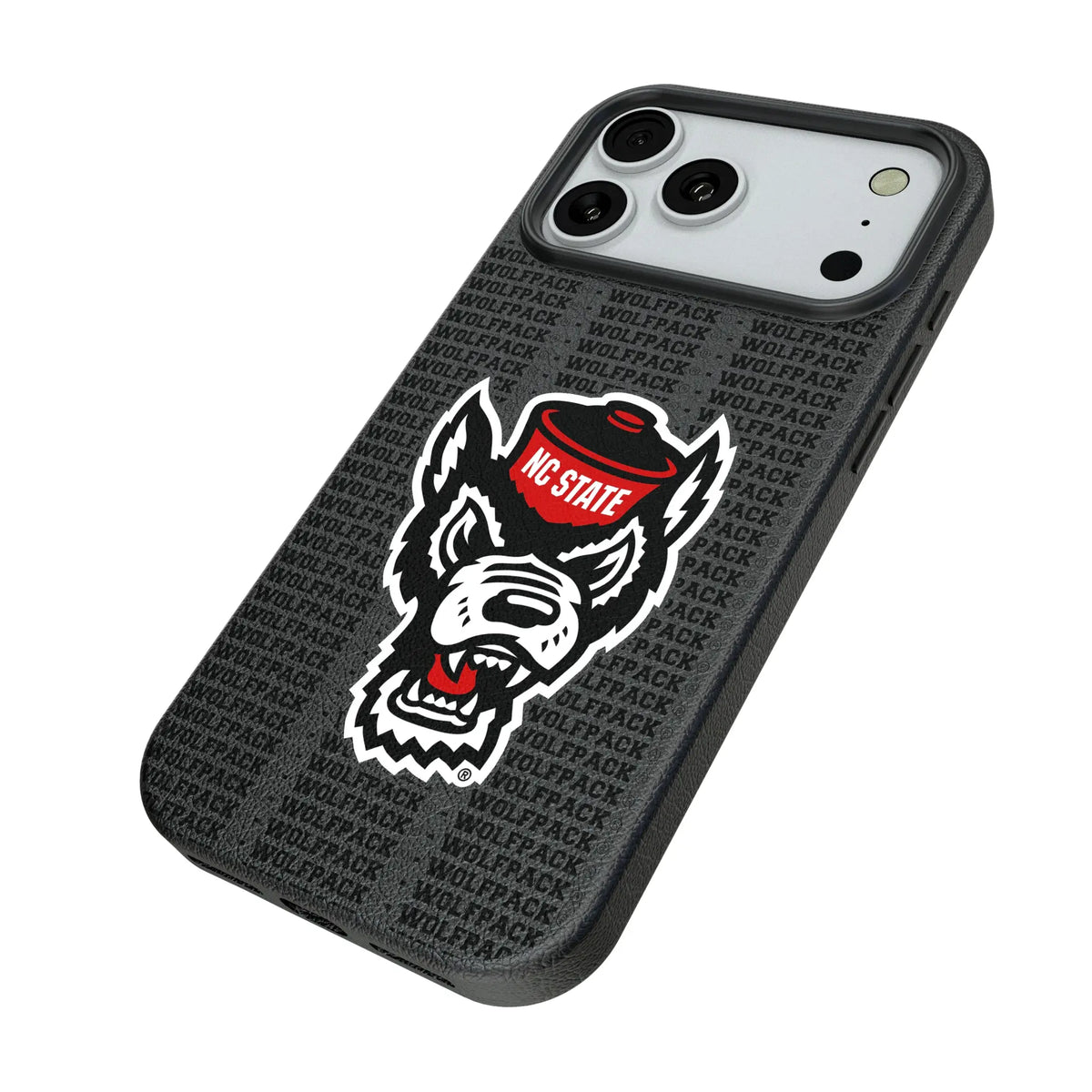 North Carolina State University Wolfpack Text Backdrop iPhone MagSafe Compatible Phone Case for Apple iPhone - Isometric View#Device_iPhone 18 Pro Max