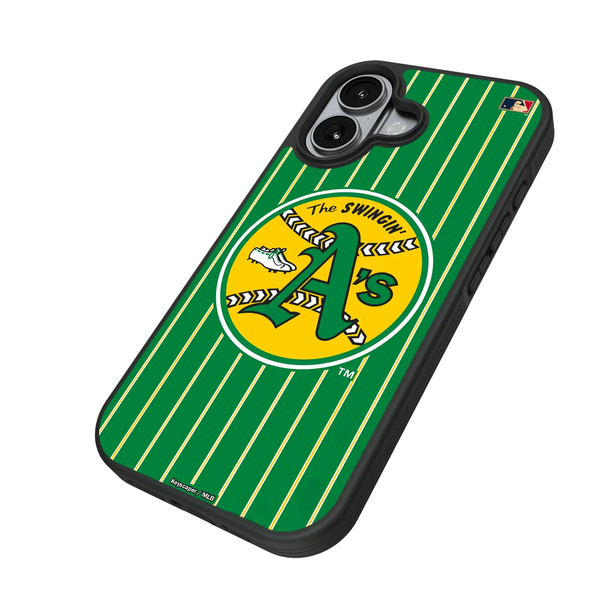 Oakland As 1971-1981 - Cooperstown Collection Pinstripe iPhone Bump Phone Case for Apple iPhone - Isometric View#Device_iPhone 17