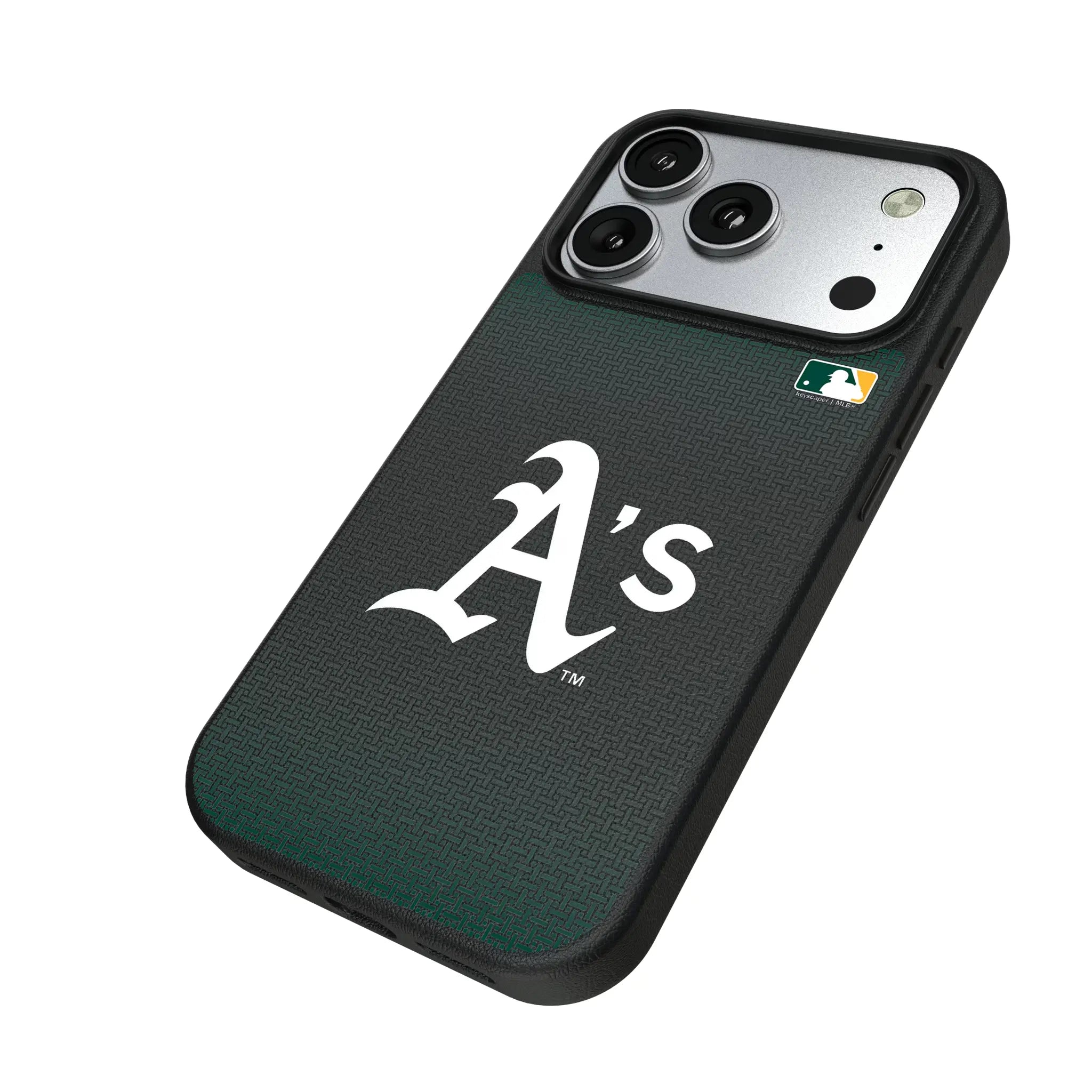Oakland Athletics Linen iPhone MagSafe Compatible Phone Case for Apple iPhone - Isometric View#Device_iPhone 17 Pro
