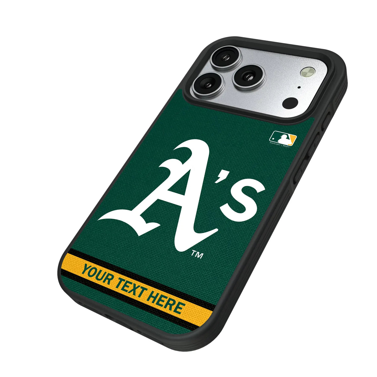 Oakland Athletics Personalized Stripe iPhone Bump Phone Case for Apple iPhone - Isometric View#Device_iPhone 17 Pro