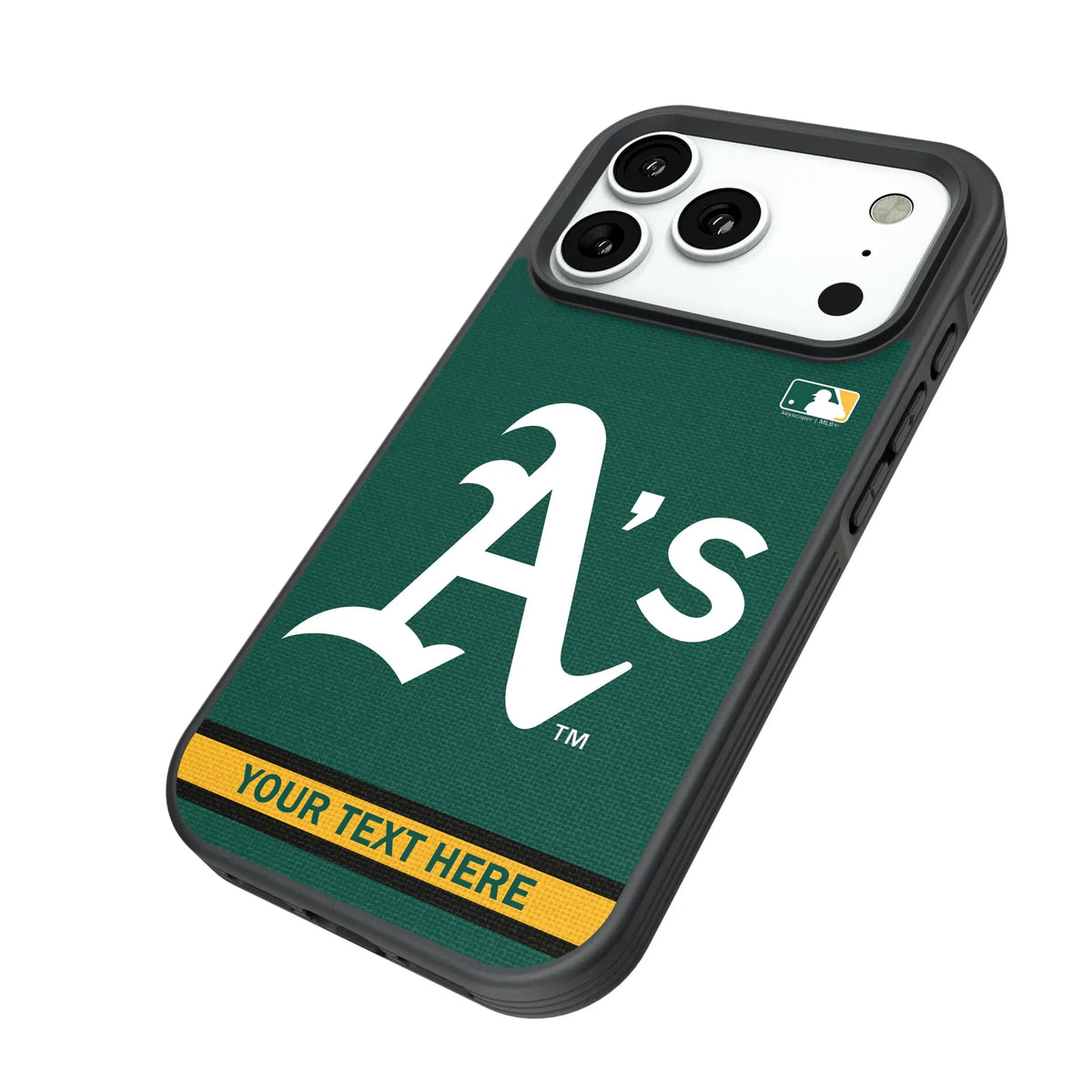 Oakland Athletics Personalized Stripe iPhone Bump Phone Case for Apple iPhone - Isometric View#Device_iPhone 18 Pro
