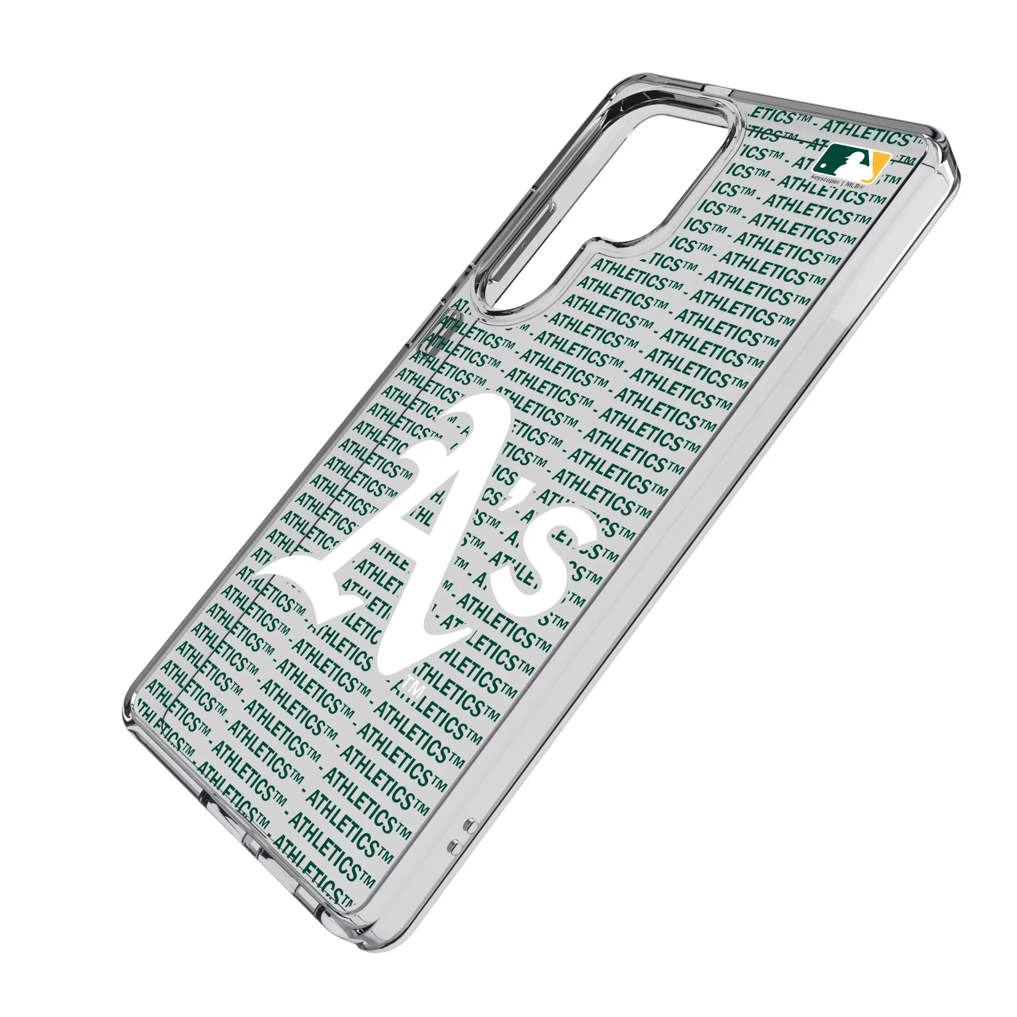 Oakland Athletics Text Backdrop Galaxy Clear Phone Case for Samsung Galaxy - Isometric View#Device_Galaxy S25 Ultra