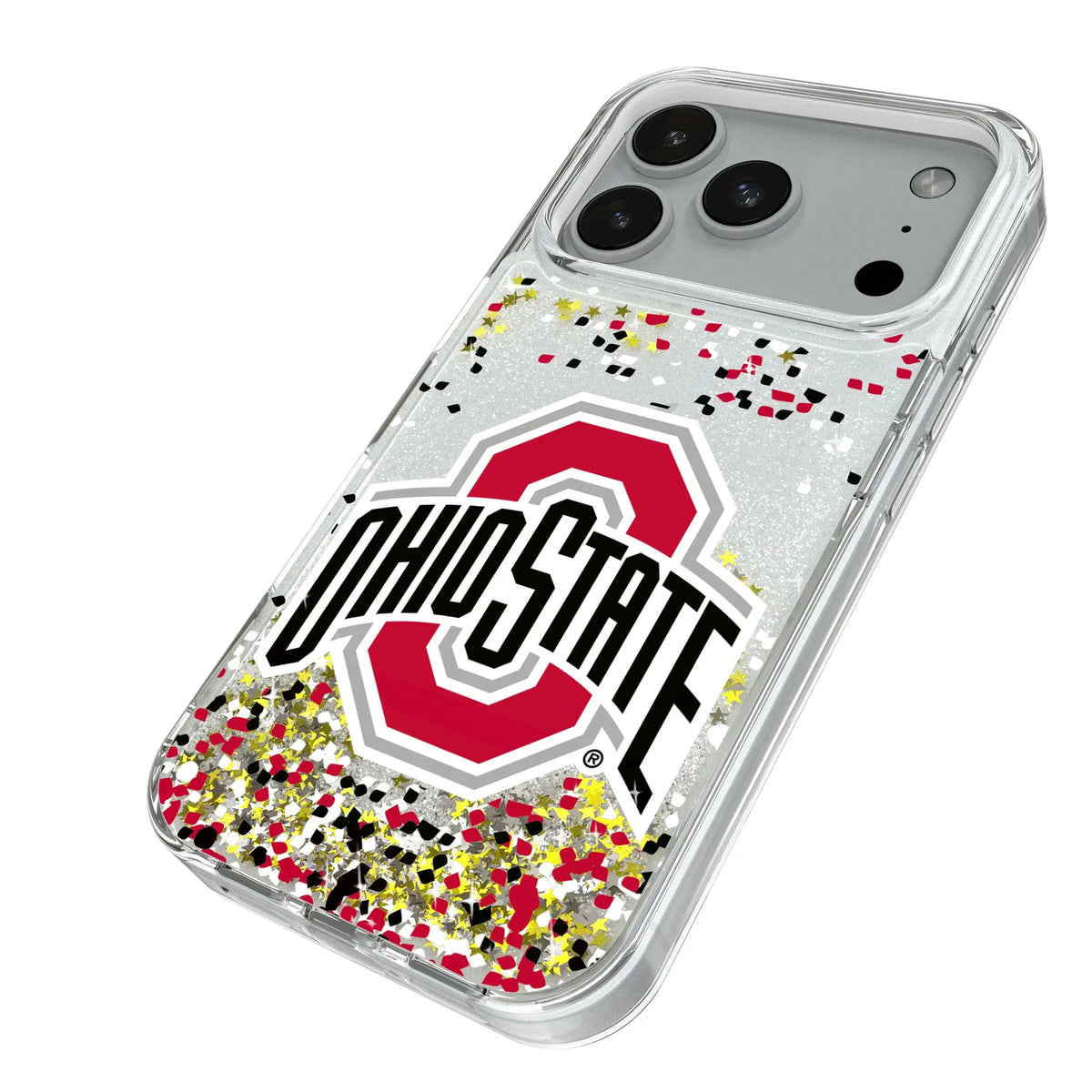 Ohio State University Buckeyes Confetti iPhone Glitter Phone Case for Apple iPhone - Isometric View#Device_iPhone 18 Pro