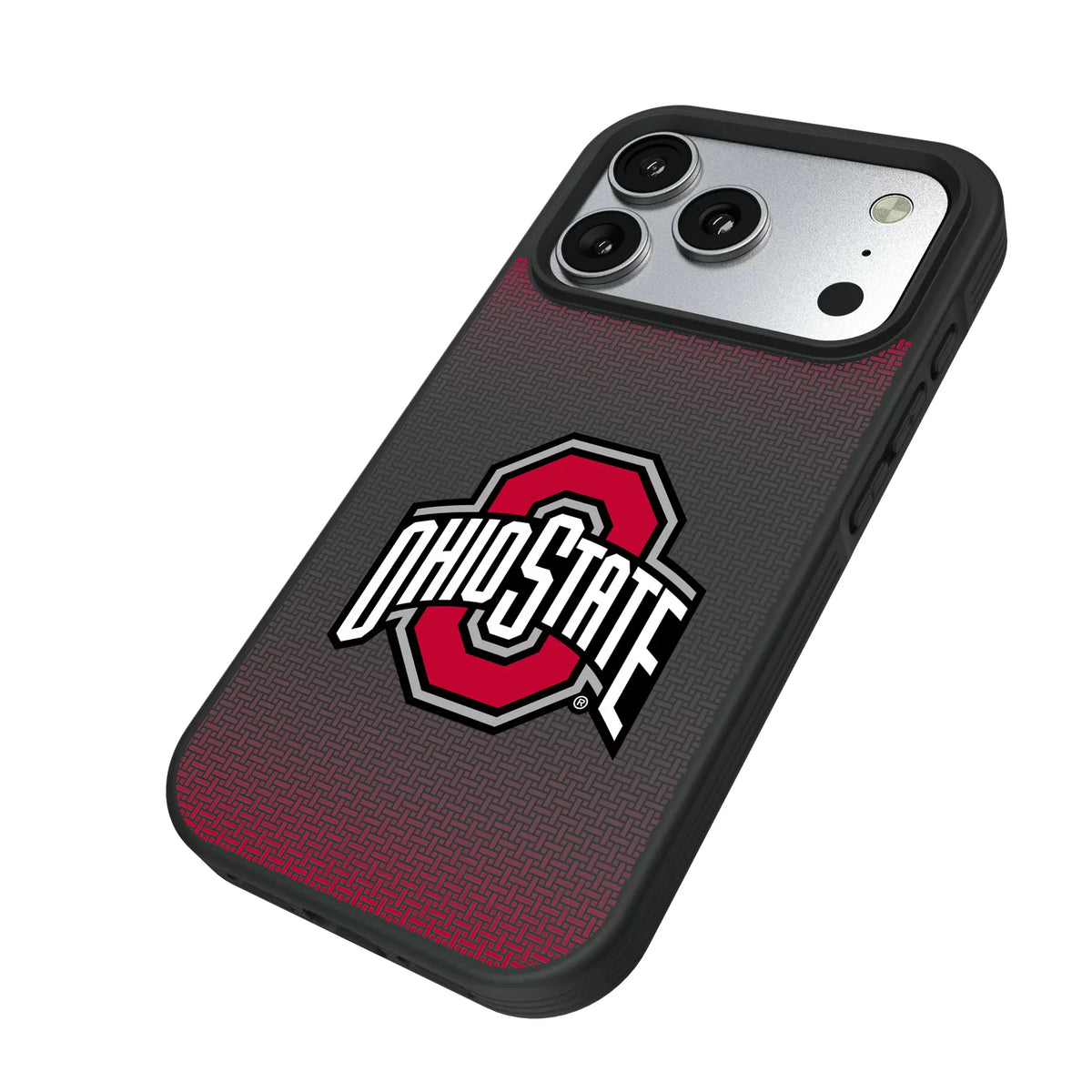 Ohio State University Buckeyes Linen iPhone Bump Phone Case for Apple iPhone - Isometric View#Device_iPhone 17 Pro