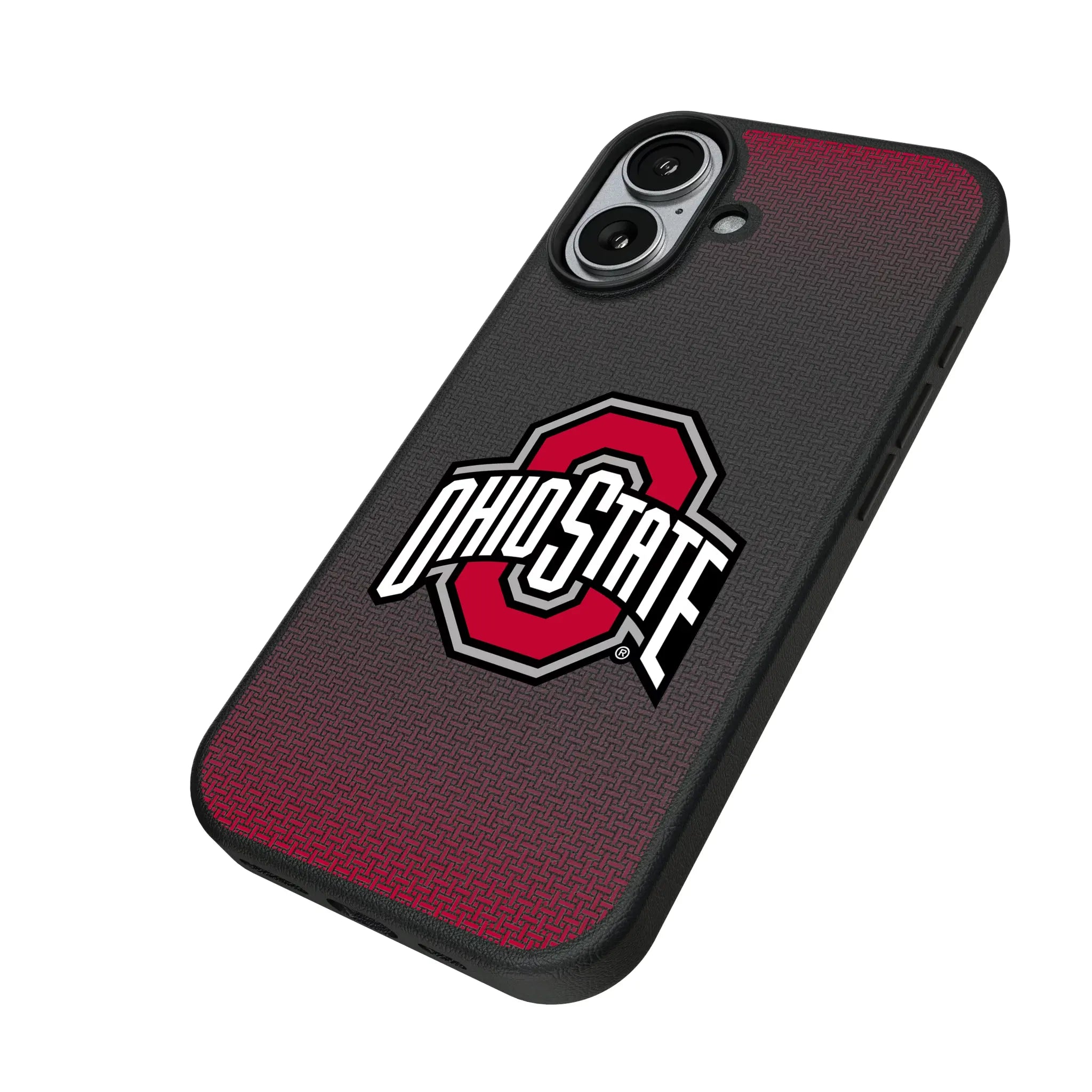 Ohio State University Buckeyes Linen iPhone MagSafe Compatible Phone Case for Apple iPhone - Isometric View#Device_iPhone 17