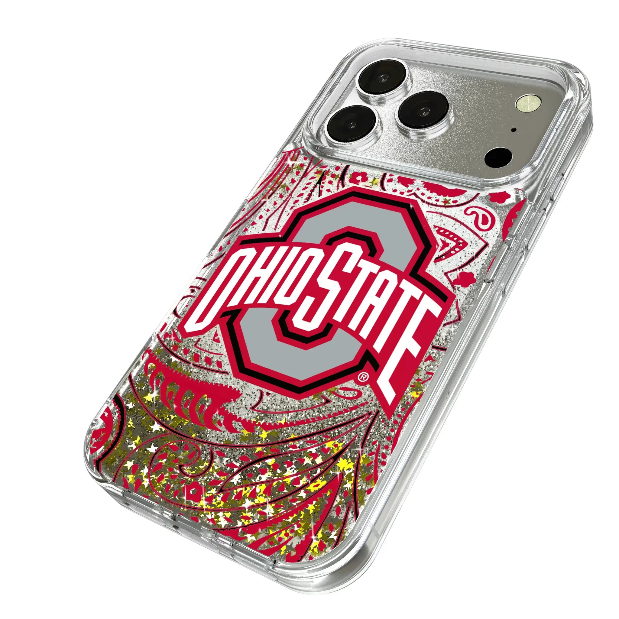 Ohio State University Buckeyes Paisley iPhone Glitter Phone Case for Apple iPhone - Isometric View