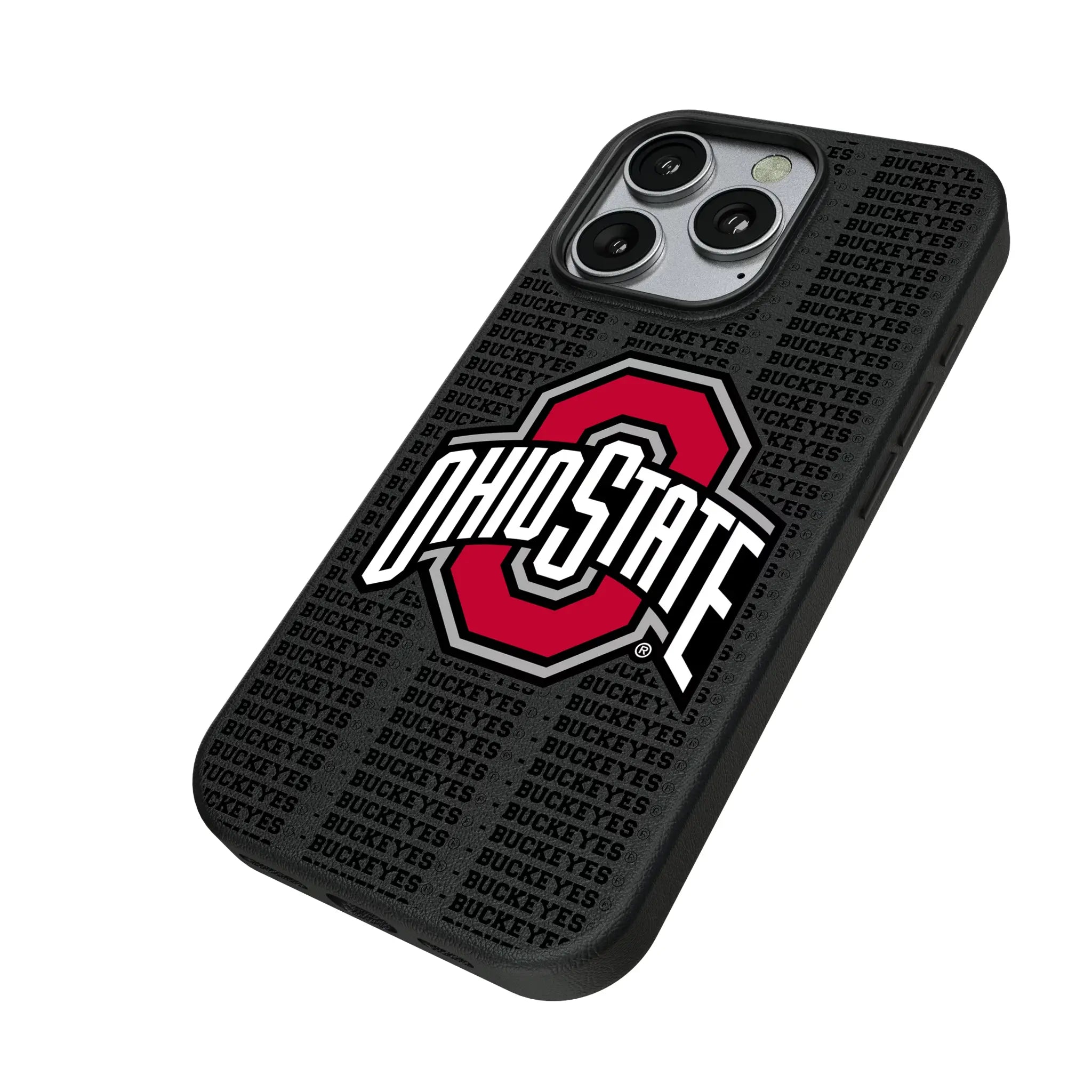 Ohio State University Buckeyes Text Backdrop iPhone MagSafe Compatible Phone Case for Apple iPhone - Isometric View
