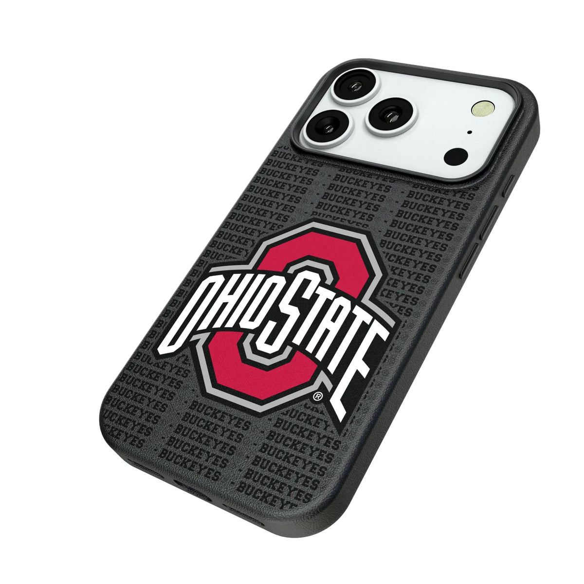 Ohio State University Buckeyes Text Backdrop iPhone MagSafe Compatible Phone Case for Apple iPhone - Isometric View#Device_iPhone 18 Pro