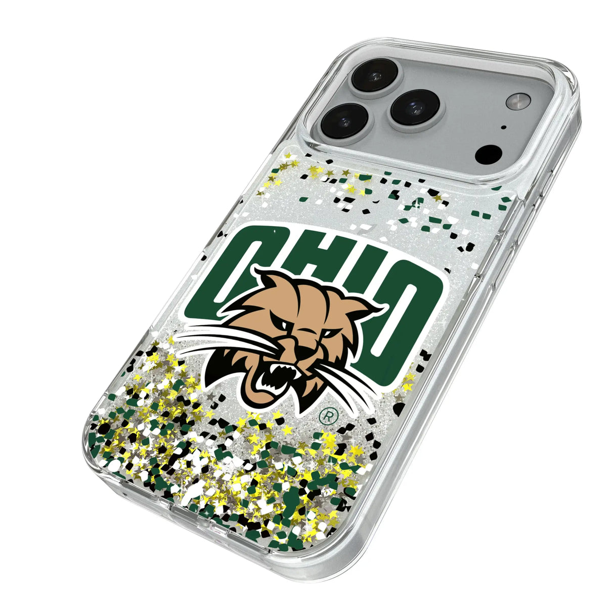 Ohio University Bobcats Confetti iPhone Glitter Phone Case for Apple iPhone - Isometric View#Device_iPhone 18 Pro
