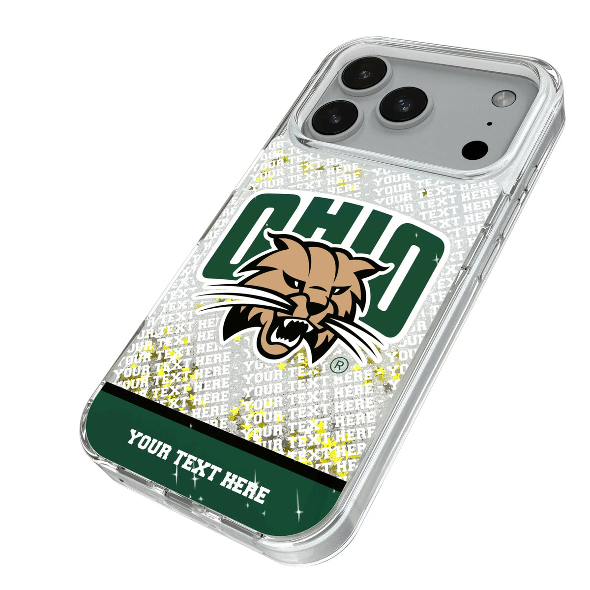 Ohio University Bobcats Personalized EndZone Plus iPhone Glitter Phone Case for Apple iPhone - Isometric View#Device_iPhone 18 Pro