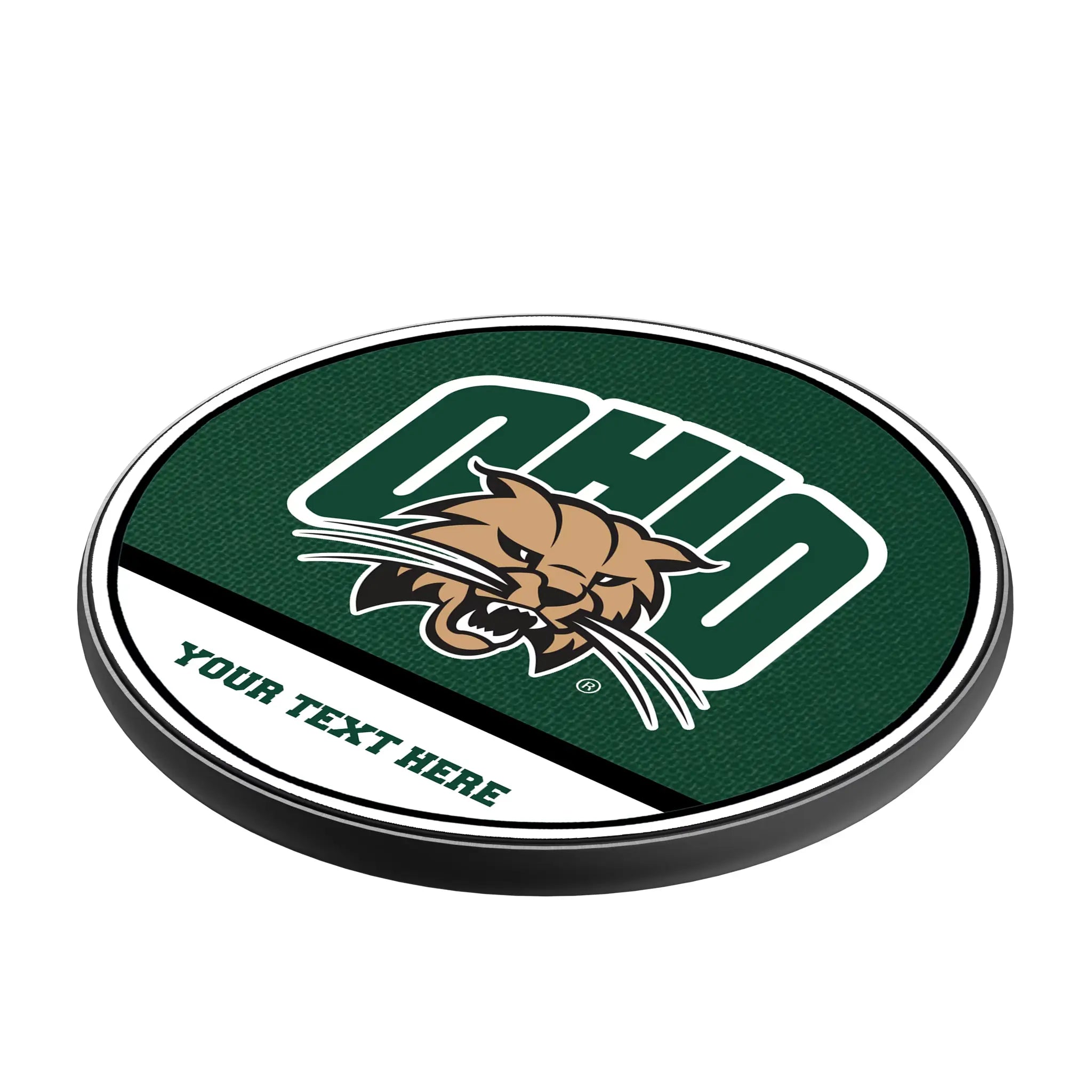 Ohio University Bobcats Personalized Endzone Solid 15-Watt Wireless Charger - Isometric View