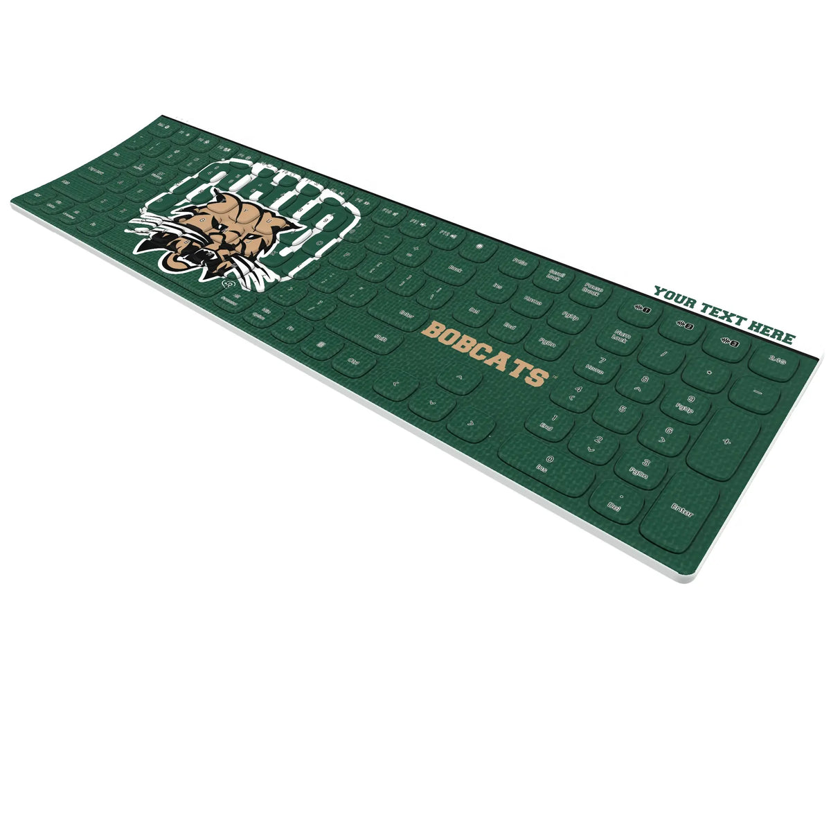 Ohio University Bobcats Personalized Endzone Solid KKB605 Curved Wireless Keyboard - Isometric View