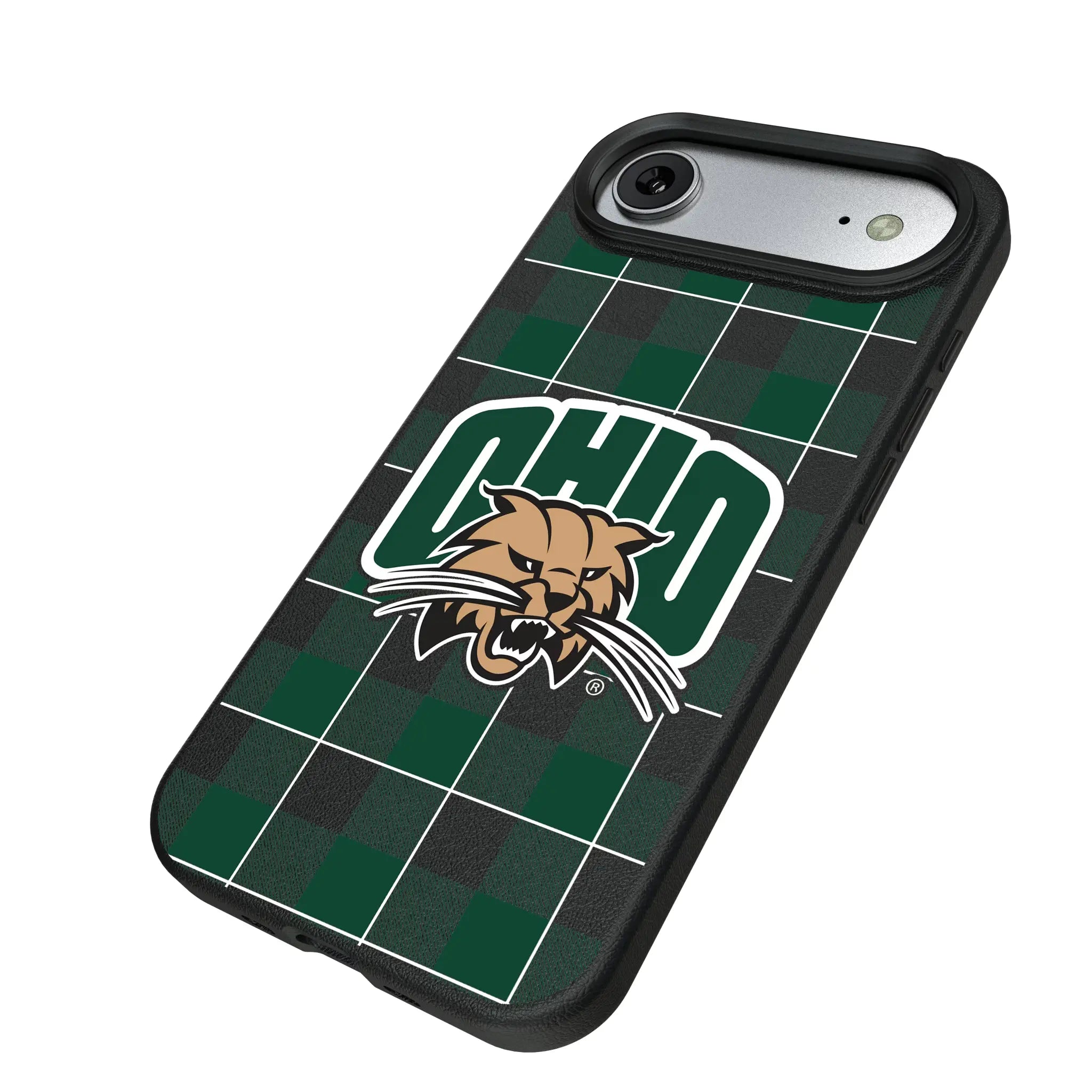 Ohio University Bobcats Plaid iPhone MagSafe Compatible Phone Case for Apple iPhone - Isometric View#Device_iPhone Air