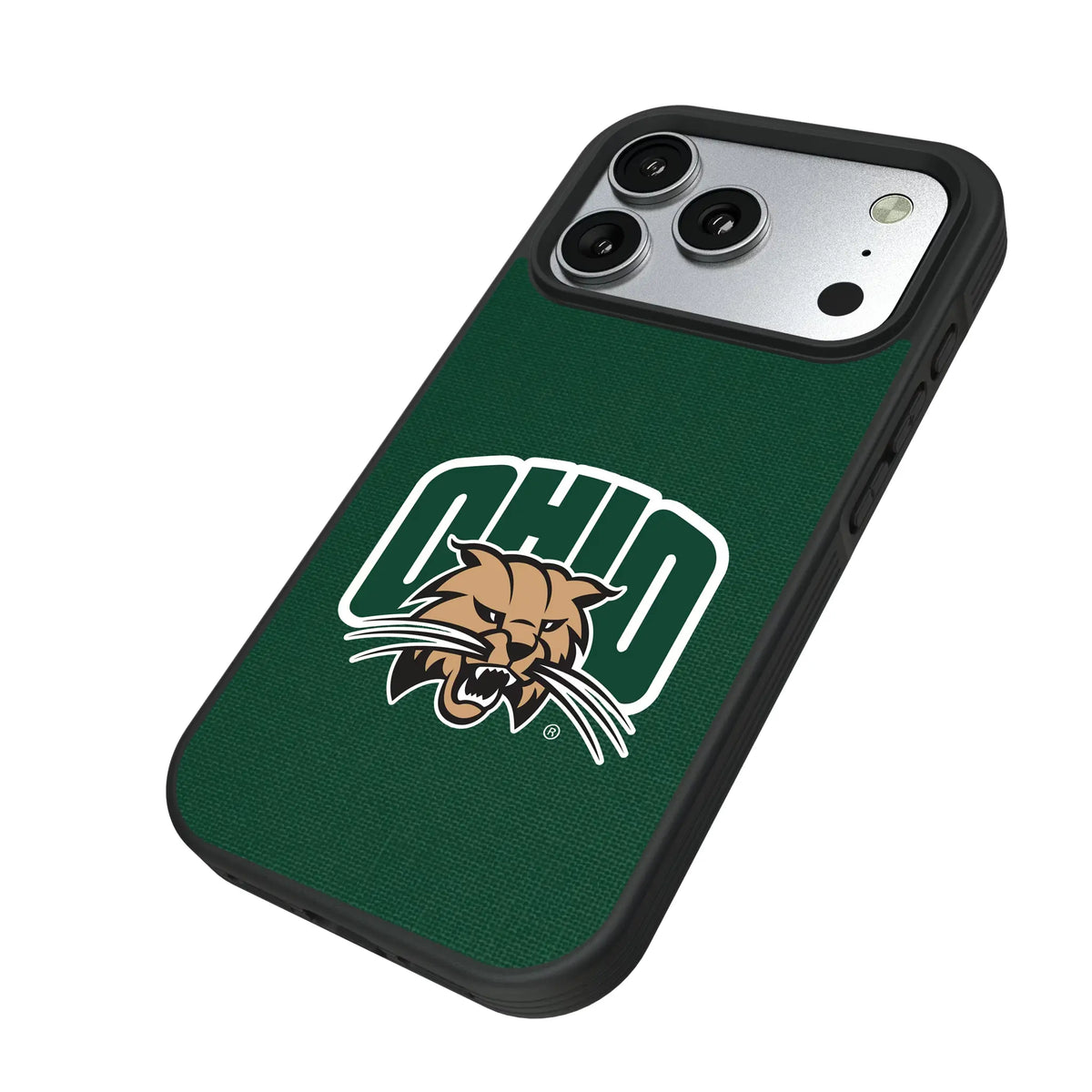 Ohio University Bobcats Solid iPhone Bump Phone Case for Apple iPhone - Isometric View#Device_iPhone 17 Pro