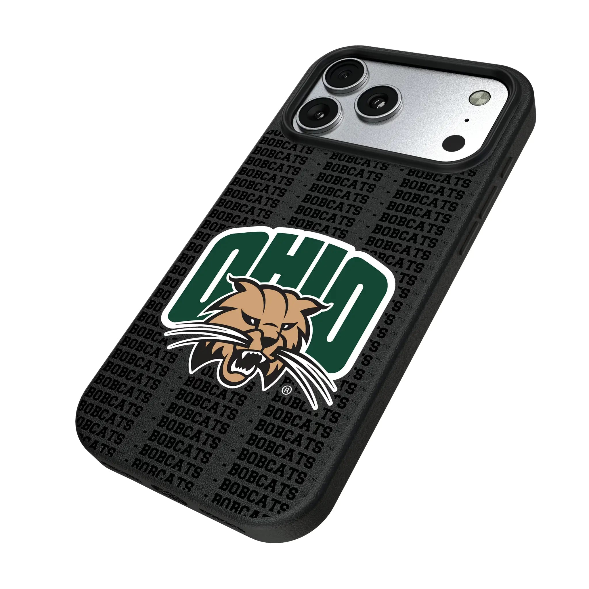 Ohio University Bobcats Text Backdrop iPhone MagSafe Compatible Phone Case for Apple iPhone - Isometric View#Device_iPhone 17 Pro Max