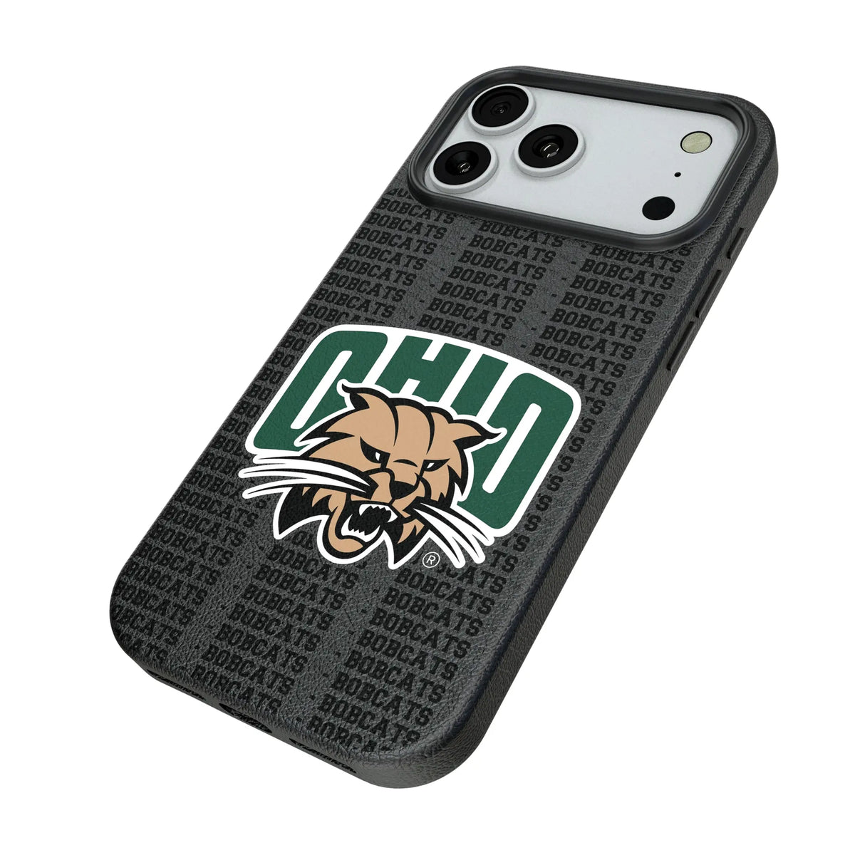 Ohio University Bobcats Text Backdrop iPhone MagSafe Compatible Phone Case for Apple iPhone - Isometric View#Device_iPhone 18 Pro Max