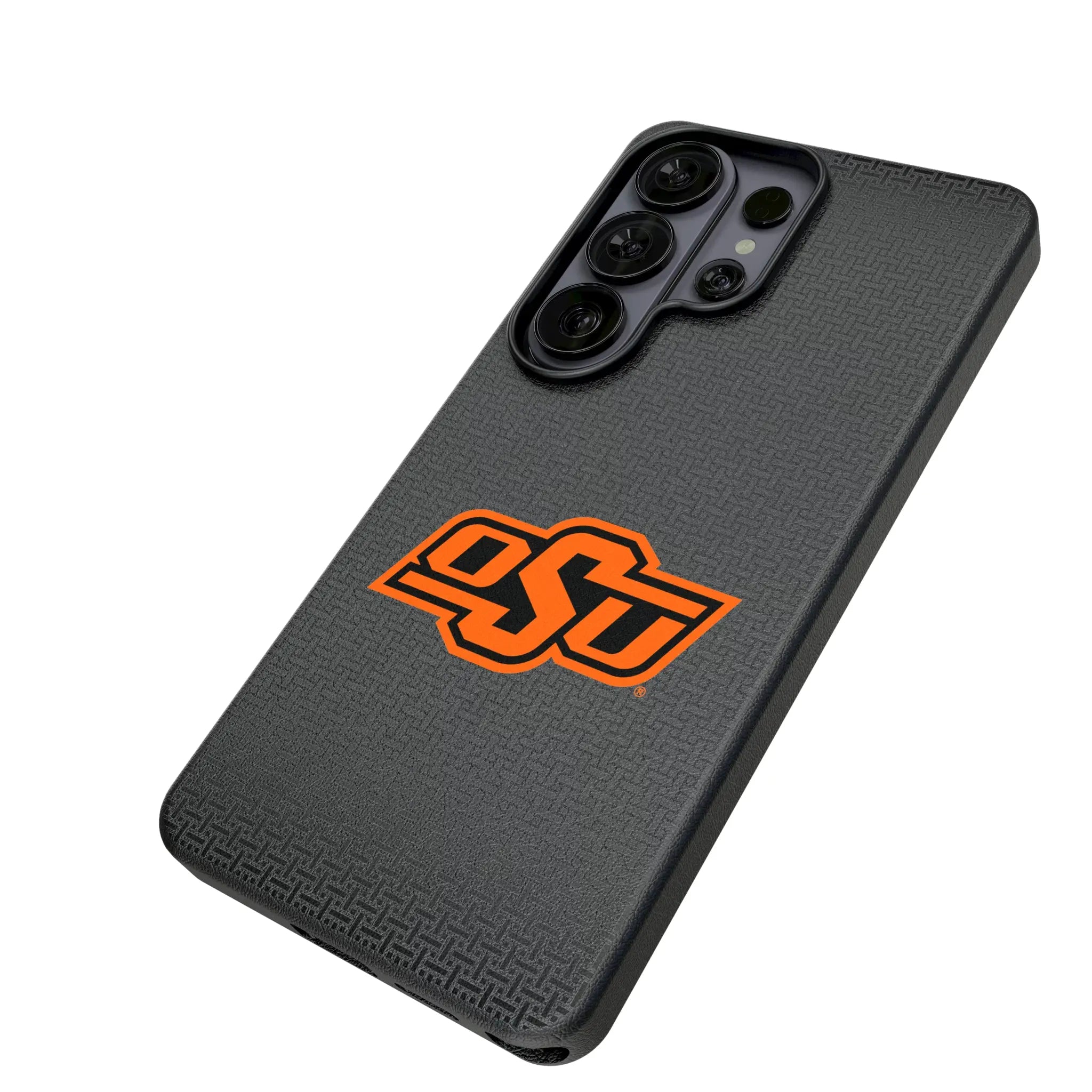 Oklahoma State University Cowboys Linen Galaxy MagSafe Compatible Phone Case for Samsung Galaxy - Isometric View#Device_Galaxy S26 Ultra