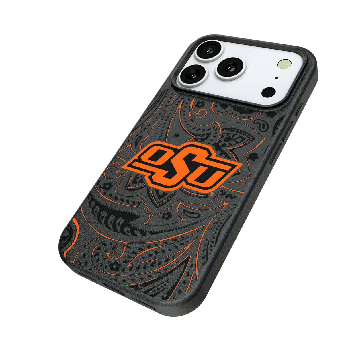Oklahoma State University Cowboys Paisley iPhone MagSafe Compatible Phone Case for Apple iPhone - Isometric View#Device_iPhone 18 Pro