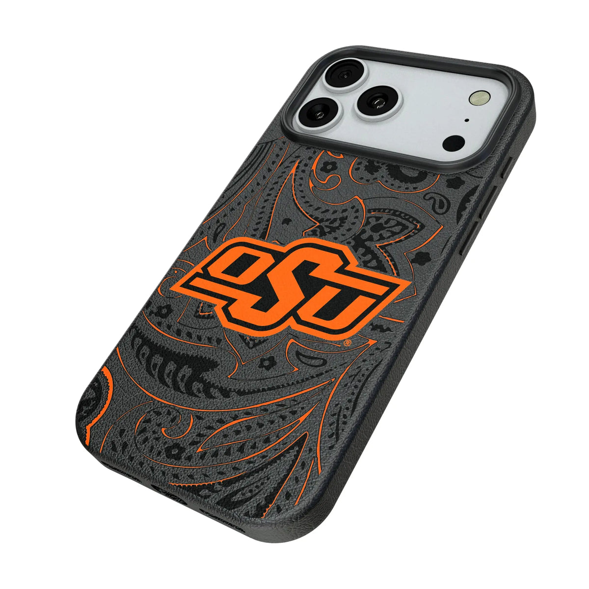 Oklahoma State University Cowboys Paisley iPhone MagSafe Compatible Phone Case for Apple iPhone - Isometric View#Device_iPhone 18 Pro Max