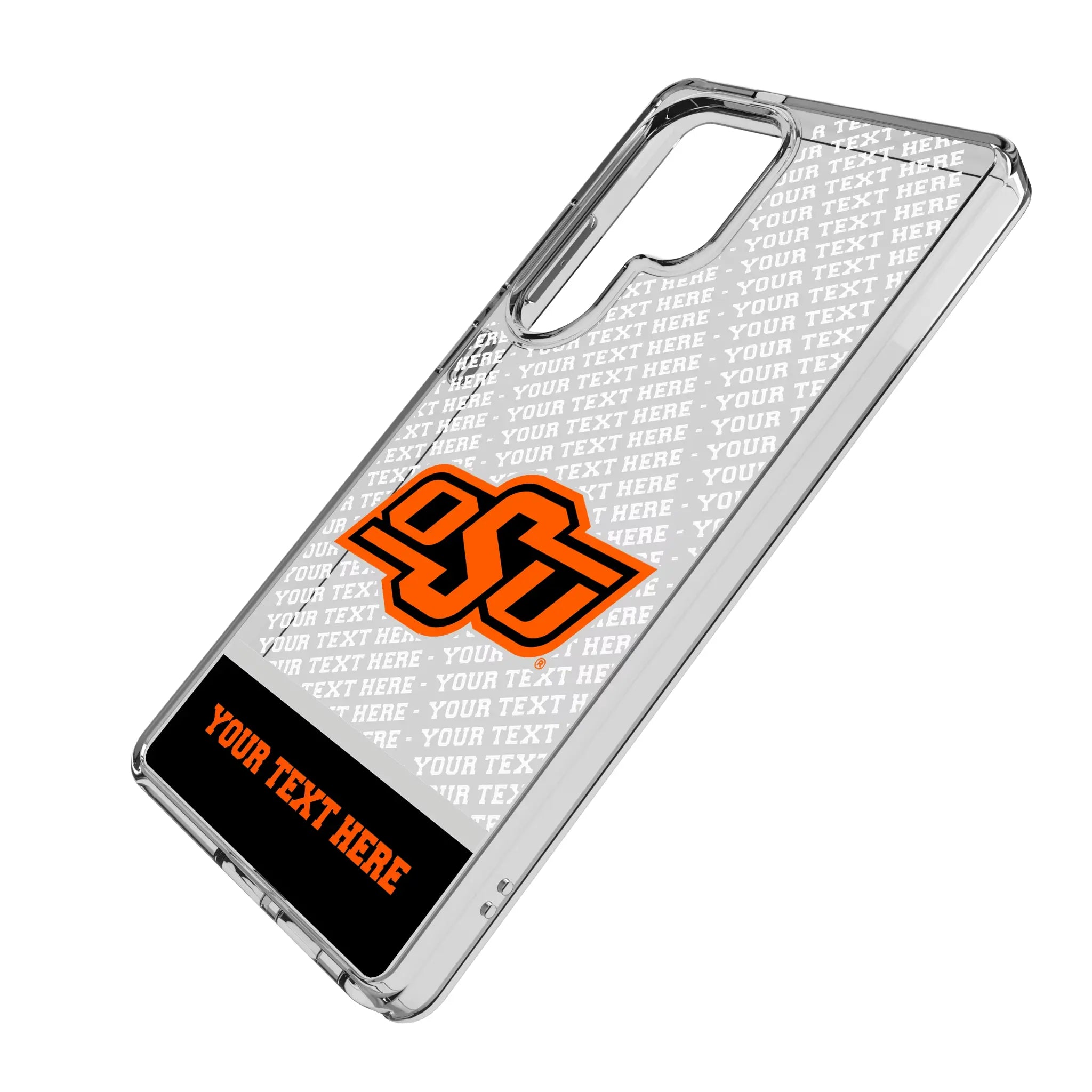 Oklahoma State University Cowboys Personalized EndZone Plus Galaxy Clear Phone Case for Samsung Galaxy - Isometric View#Device_Galaxy S25 Ultra
