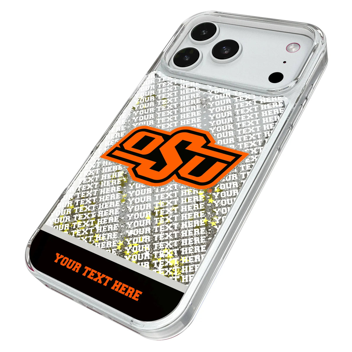 Oklahoma State University Cowboys Personalized EndZone Plus iPhone Glitter Phone Case for Apple iPhone - Isometric View#Device_iPhone 18 Pro Max