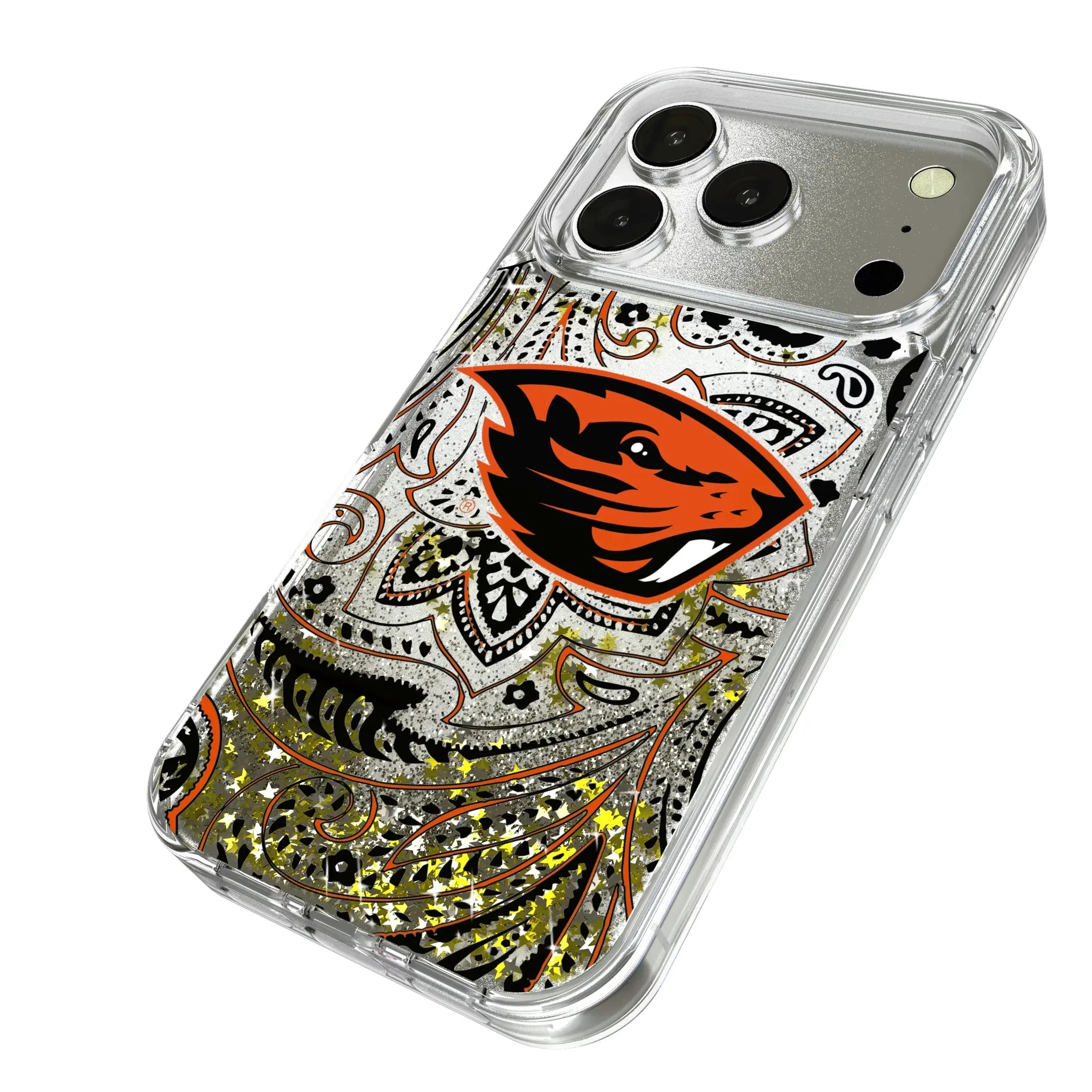 Oregon State University Beavers Paisley iPhone Glitter Phone Case for Apple iPhone - Isometric View