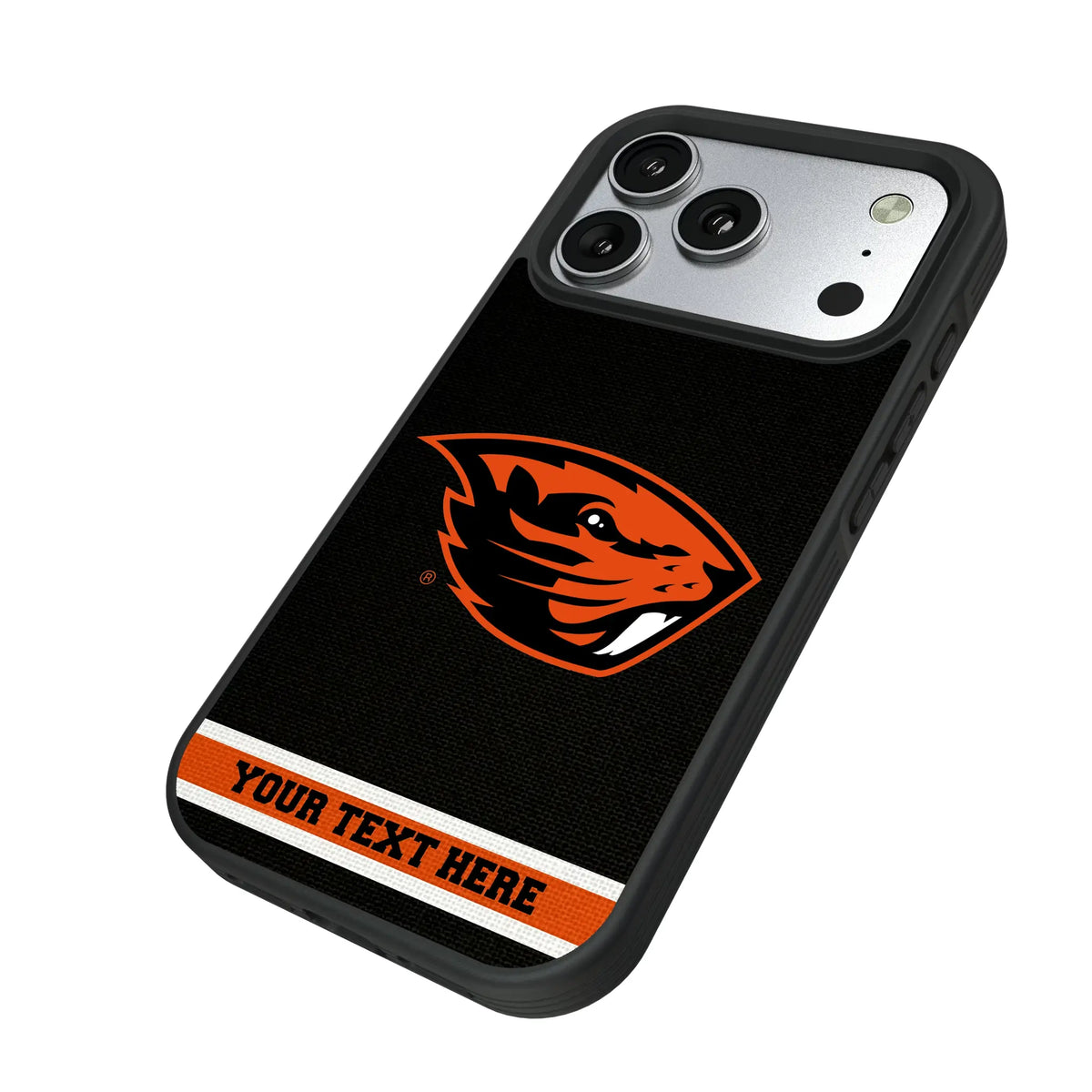 Oregon State University Beavers Personalized Stripe iPhone Bump Phone Case for Apple iPhone - Isometric View#Device_iPhone 17 Pro