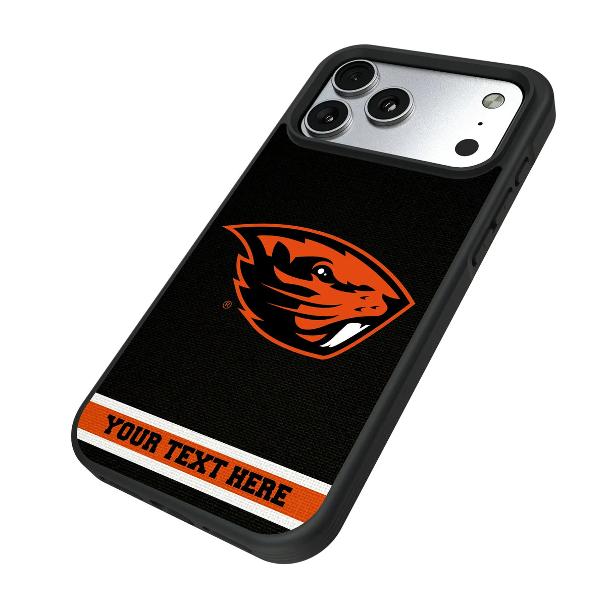 Oregon State University Beavers Personalized Stripe iPhone Bump Phone Case for Apple iPhone - Isometric View#Device_iPhone 17 Pro Max