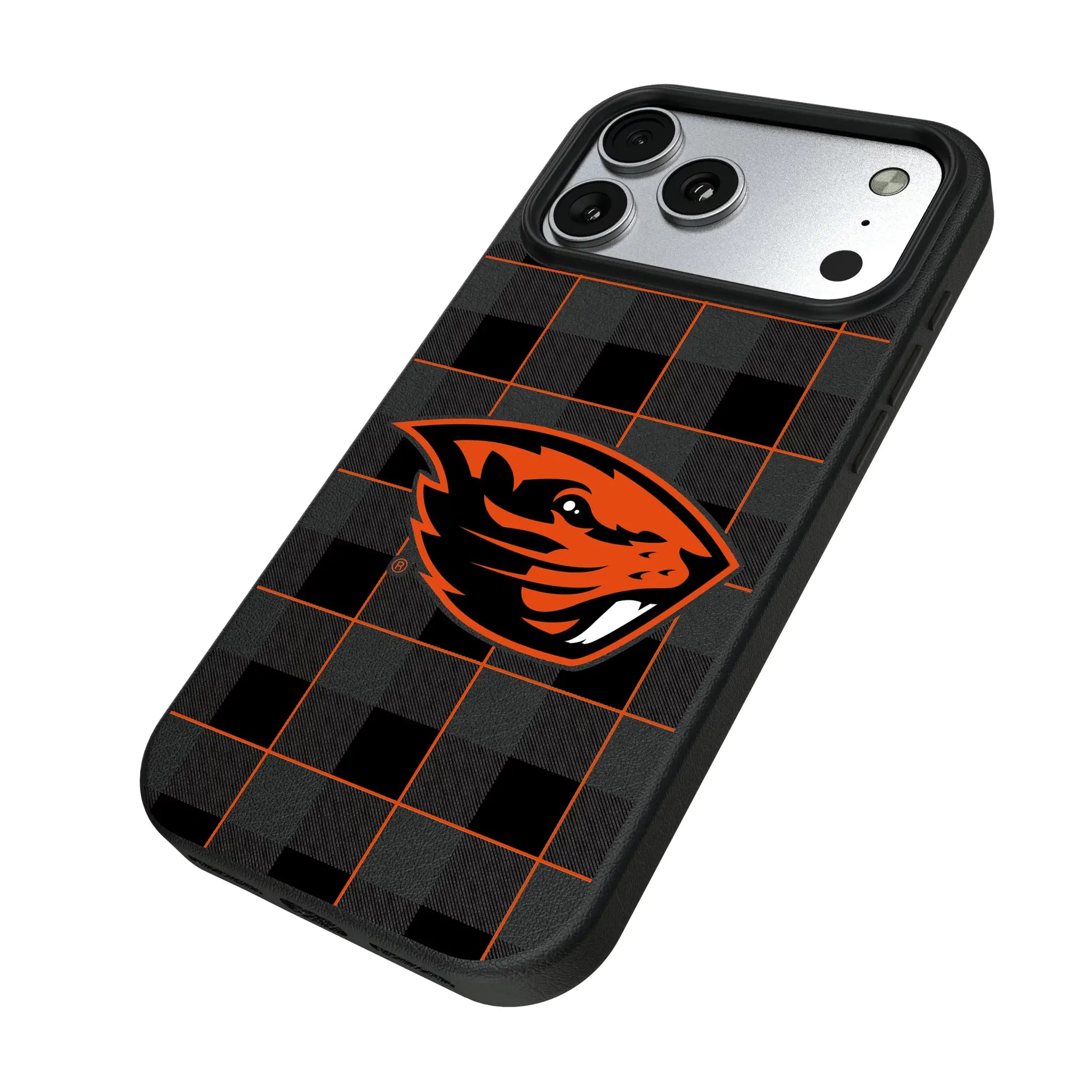 Oregon State University Beavers Plaid iPhone MagSafe Compatible Phone Case for Apple iPhone - Isometric View#Device_iPhone 17 Pro Max