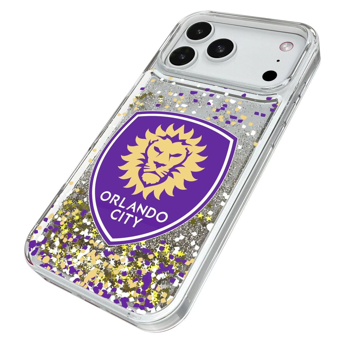 Orlando City Soccer Club Confetti iPhone Glitter Phone Case for Apple iPhone - Isometric View#Device_iPhone 18 Pro Max