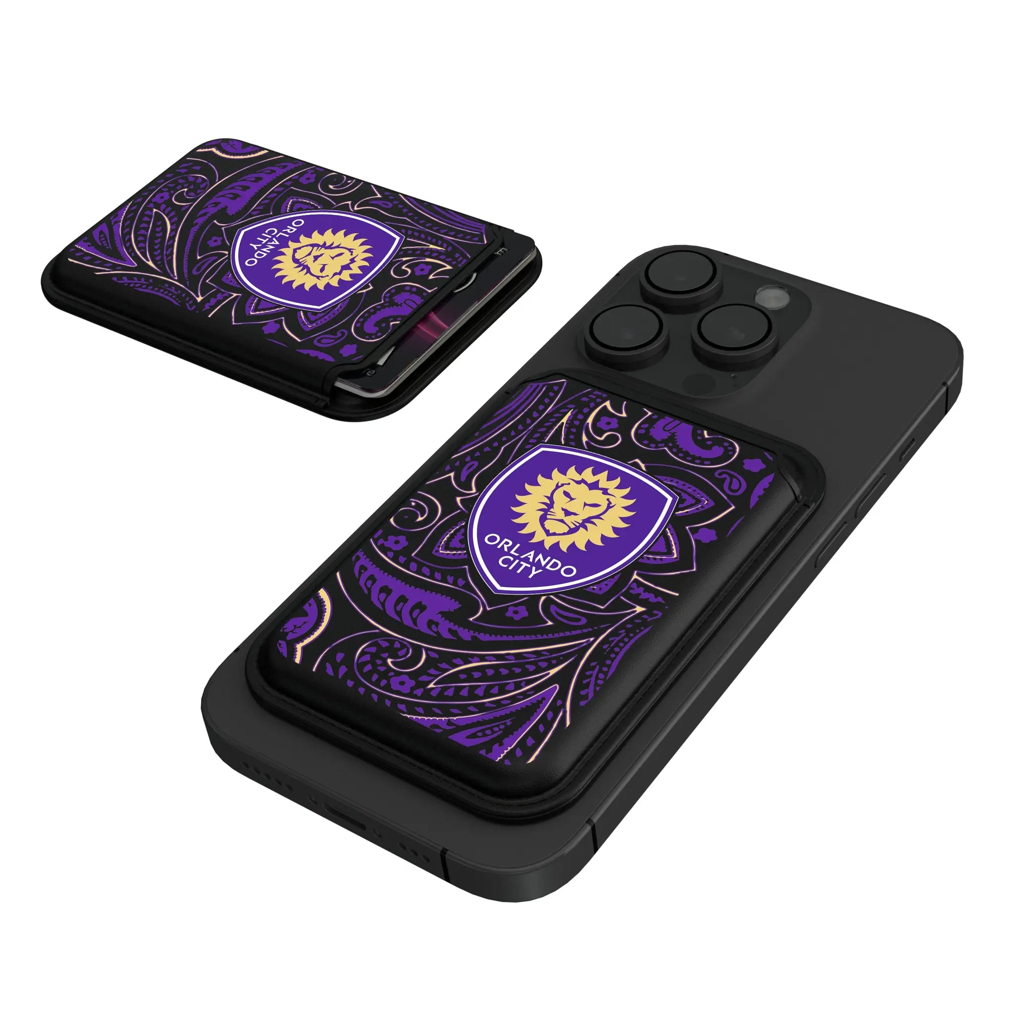 Orlando City Soccer Club Paisley Black Magnetic Credit Card Wallet