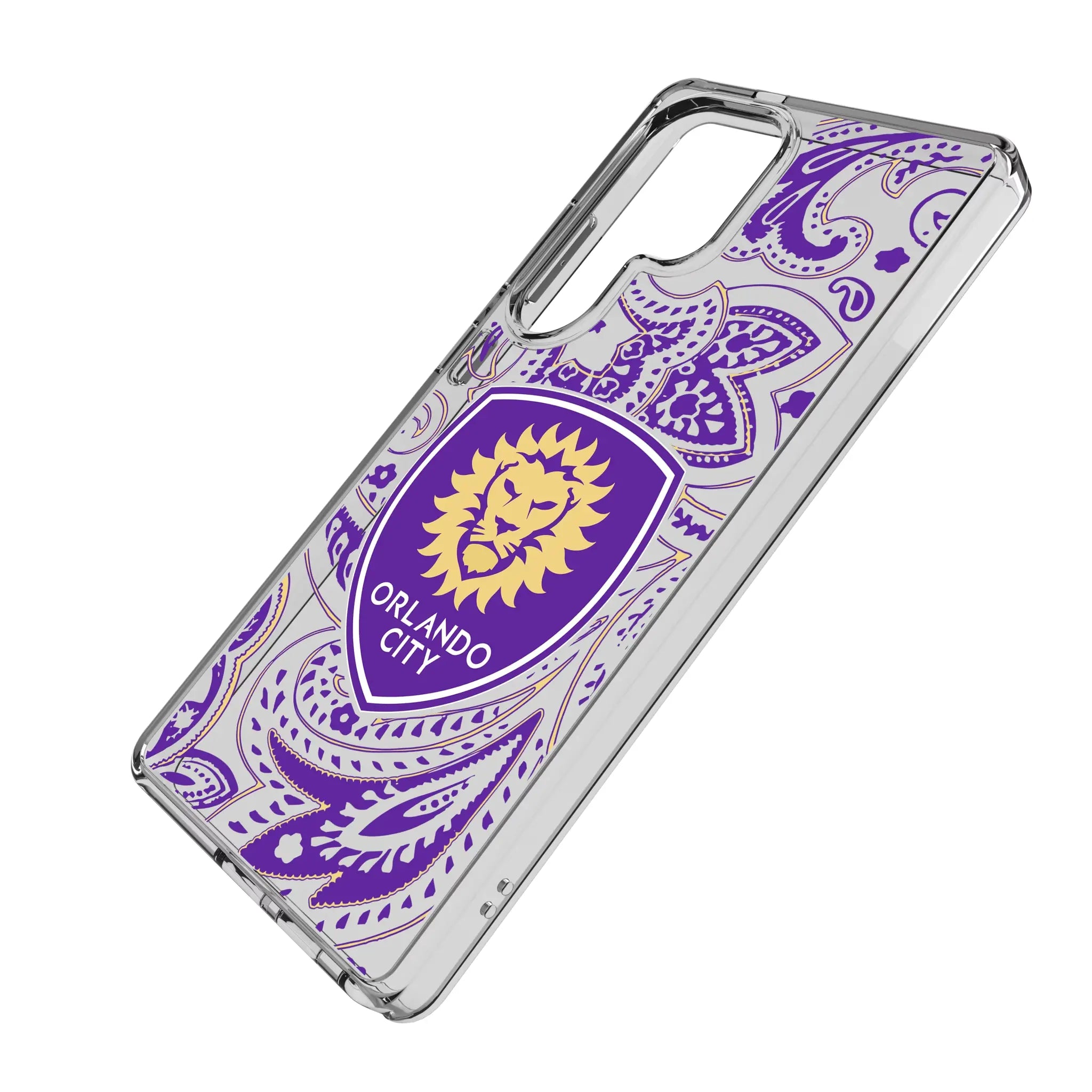 Orlando City Soccer Club Paisley Galaxy Clear Phone Case for Samsung Galaxy - Isometric View#Device_Galaxy S25 Ultra