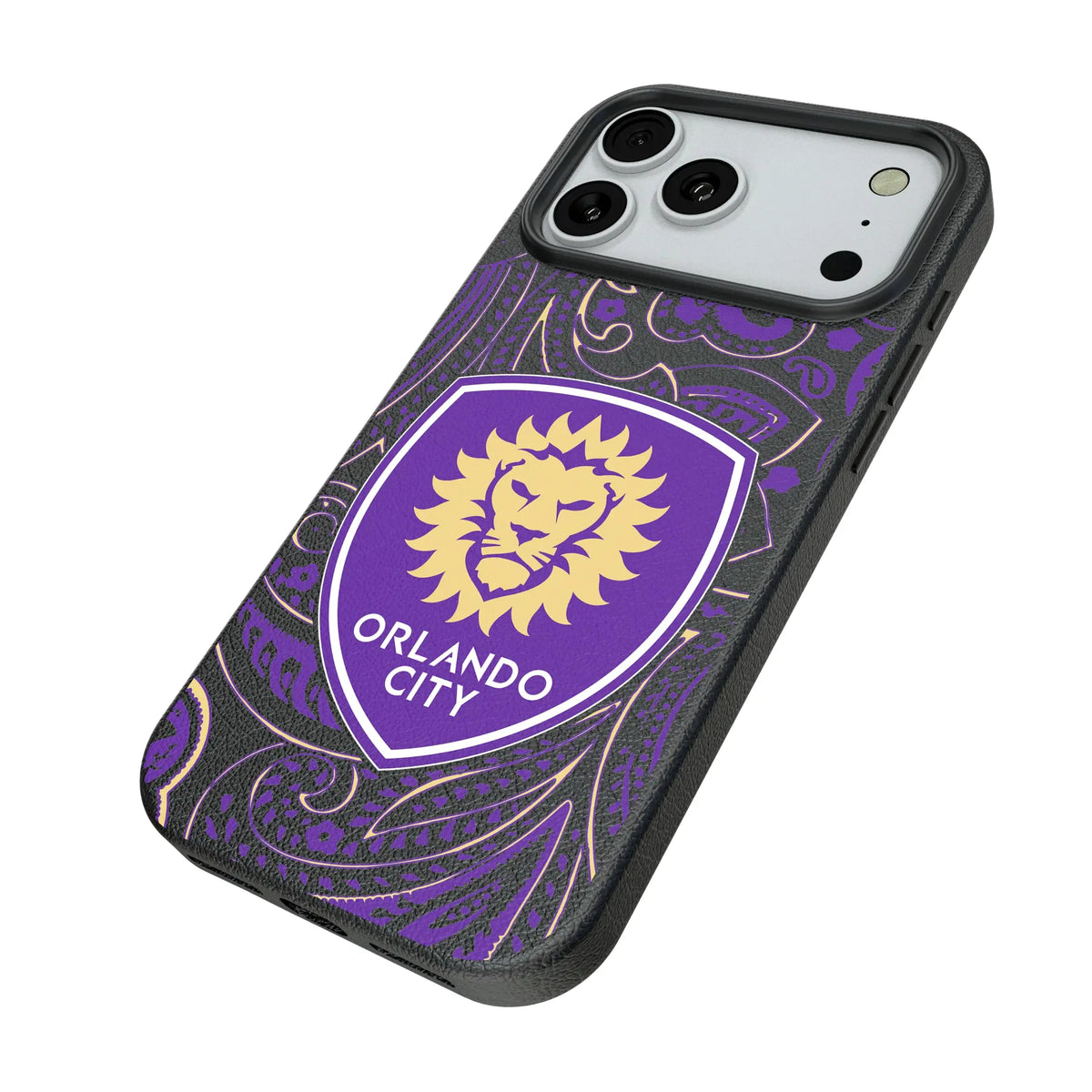 Orlando City Soccer Club Paisley iPhone MagSafe Compatible Phone Case for Apple iPhone - Isometric View#Device_iPhone 18 Pro Max