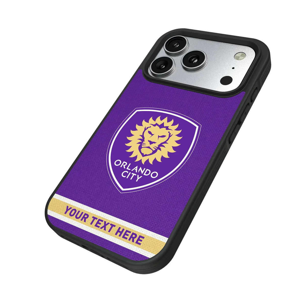 Orlando City Soccer Club Personalized Stripe iPhone Bump Phone Case for Apple iPhone - Isometric View#Device_iPhone 17 Pro