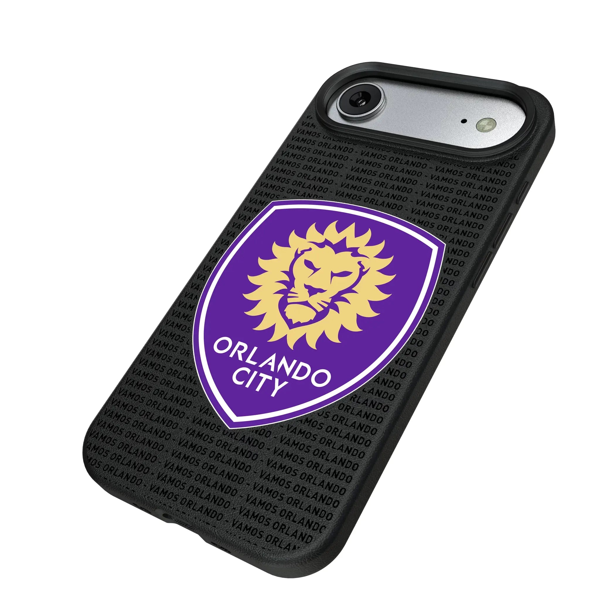 Orlando City Soccer Club Text Backdrop iPhone MagSafe Compatible Phone Case for Apple iPhone - Isometric View#Device_iPhone Air