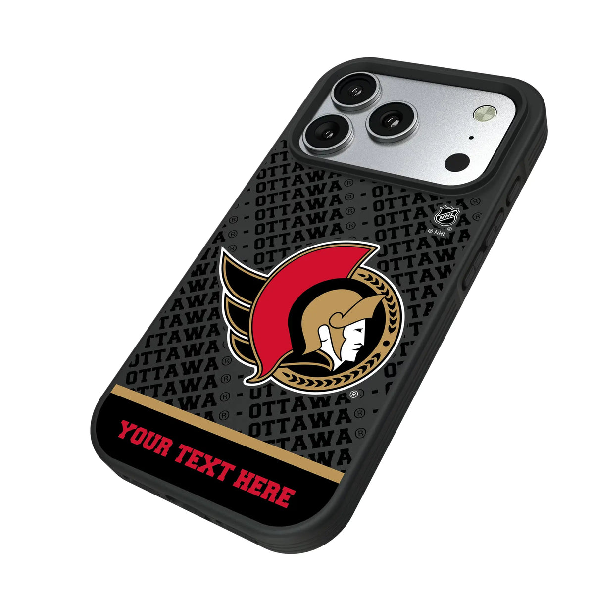 Ottawa Senators Personalized EndZone Plus iPhone Bump Phone Case for Apple iPhone - Isometric View#Device_iPhone 17 Pro