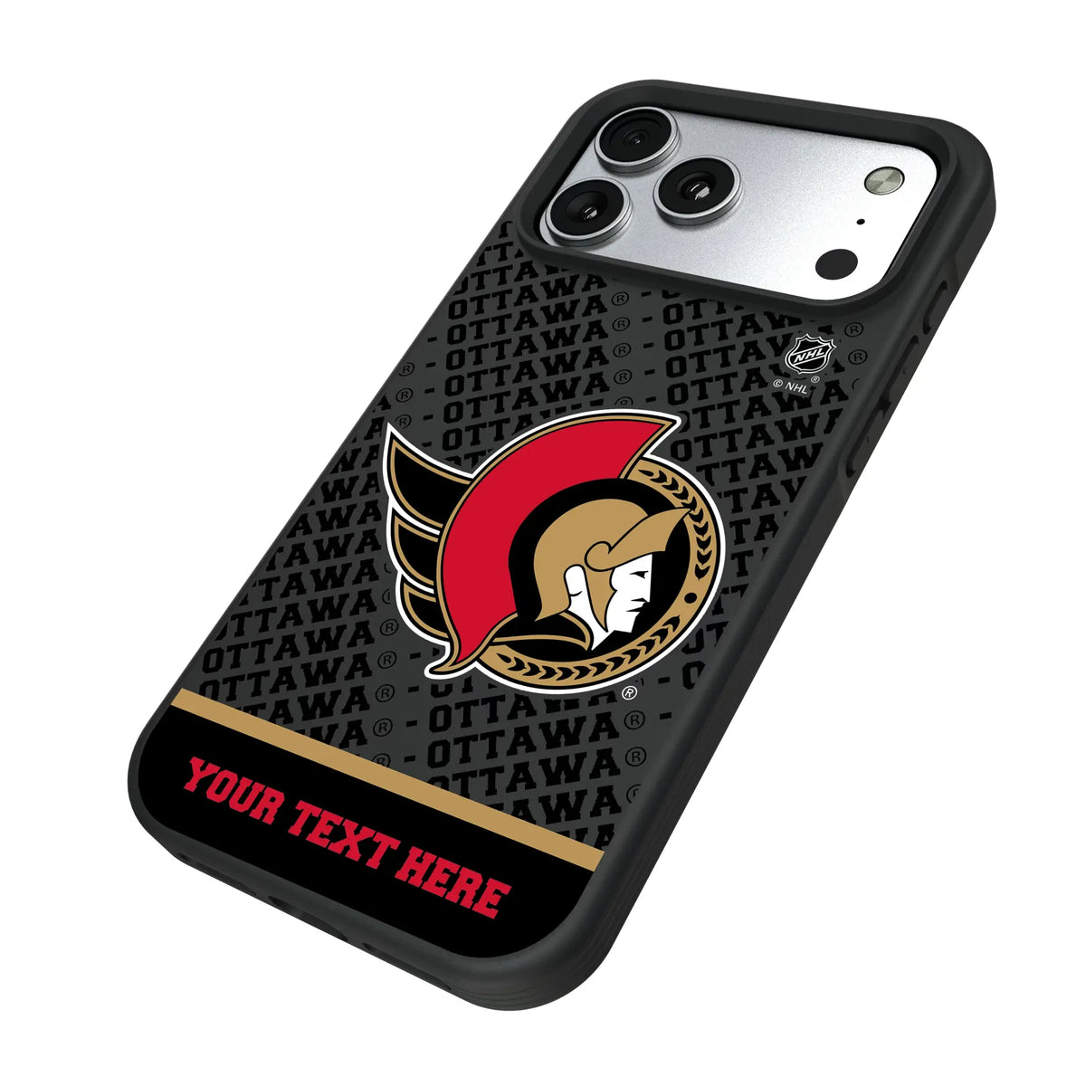 Ottawa Senators Personalized EndZone Plus iPhone Bump Phone Case for Apple iPhone - Isometric View#Device_iPhone 17 Pro Max