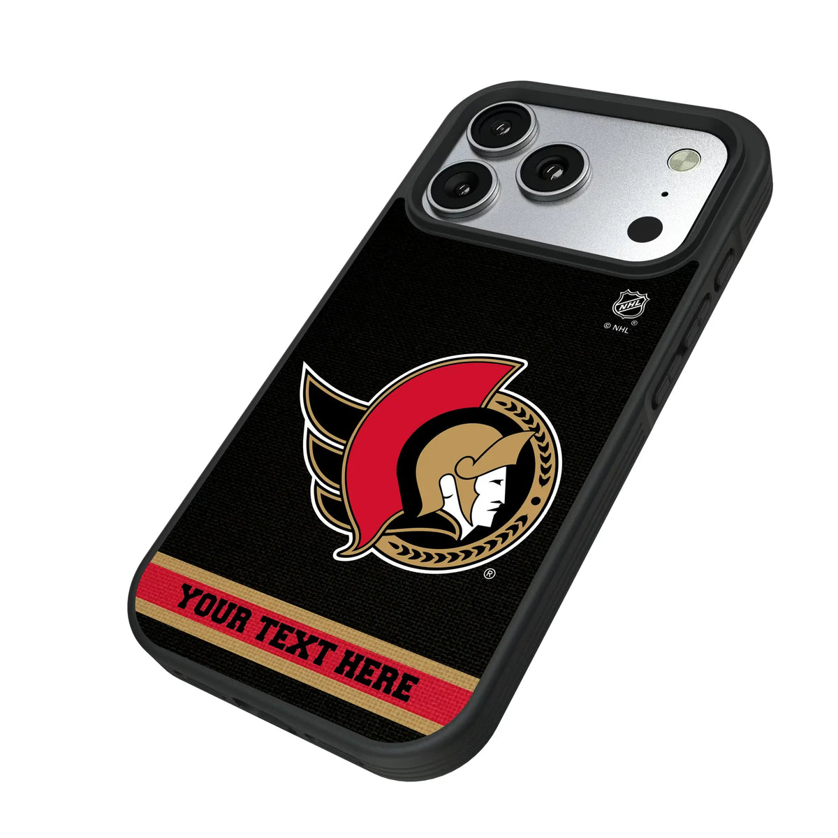 Ottawa Senators Personalized Stripe iPhone Bump Phone Case for Apple iPhone - Isometric View#Device_iPhone 17 Pro