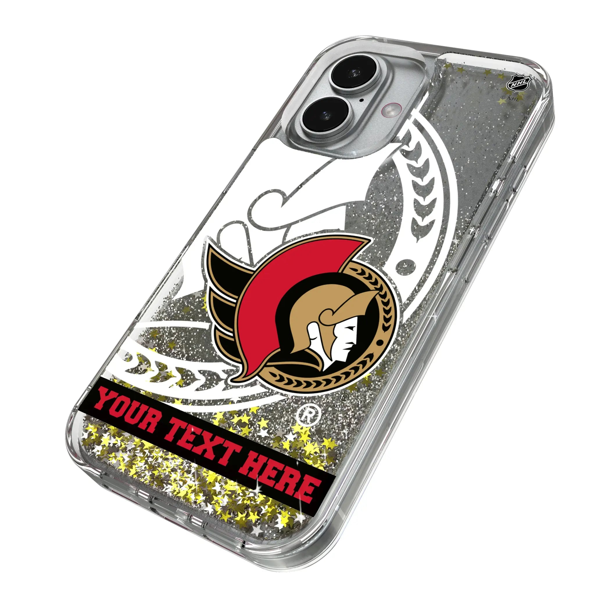 Ottawa Senators Personalized Tilt iPhone Glitter Phone Case for Apple iPhone - Isometric View