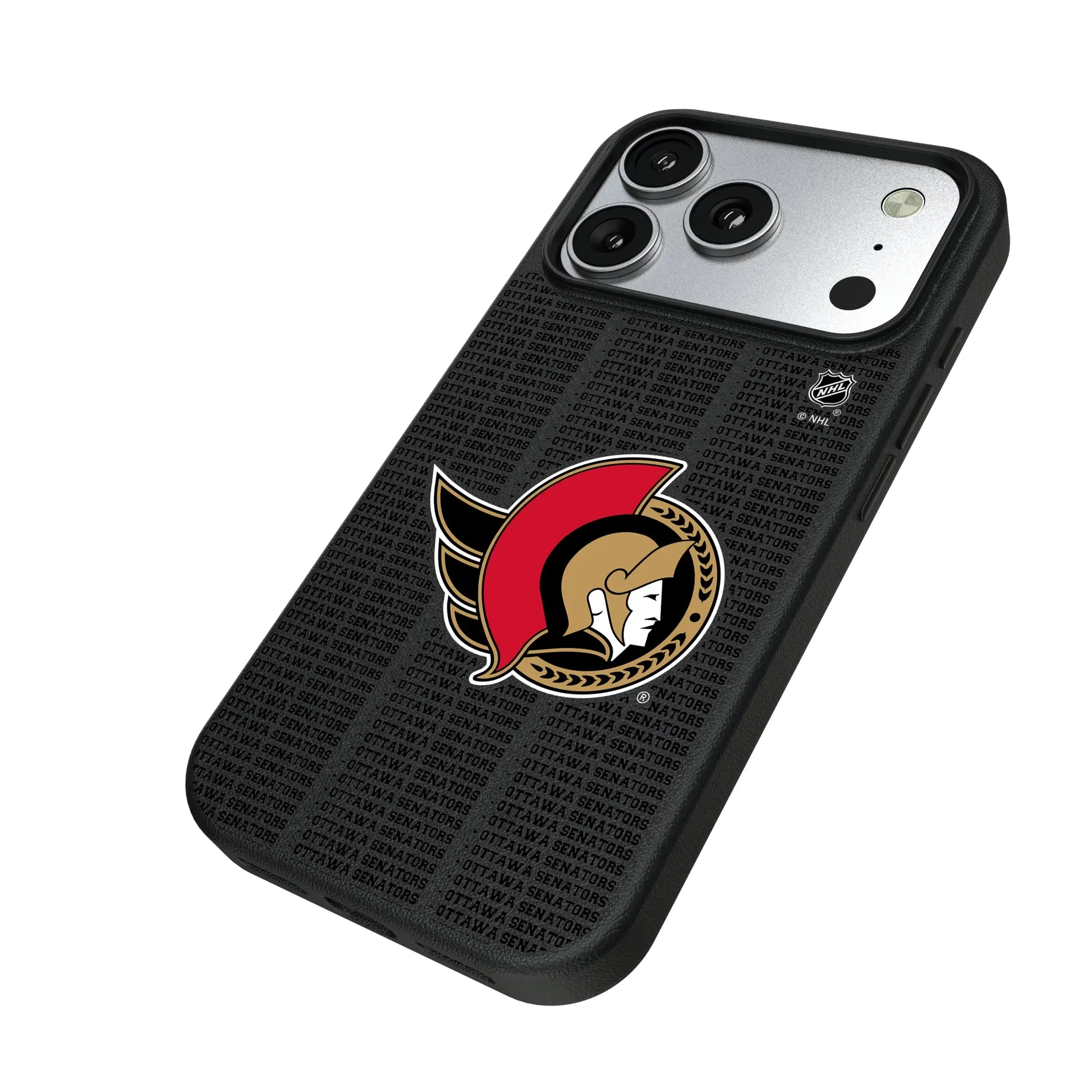 Ottawa Senators Text Backdrop iPhone MagSafe Compatible Phone Case for Apple iPhone - Isometric View#Device_iPhone 17 Pro