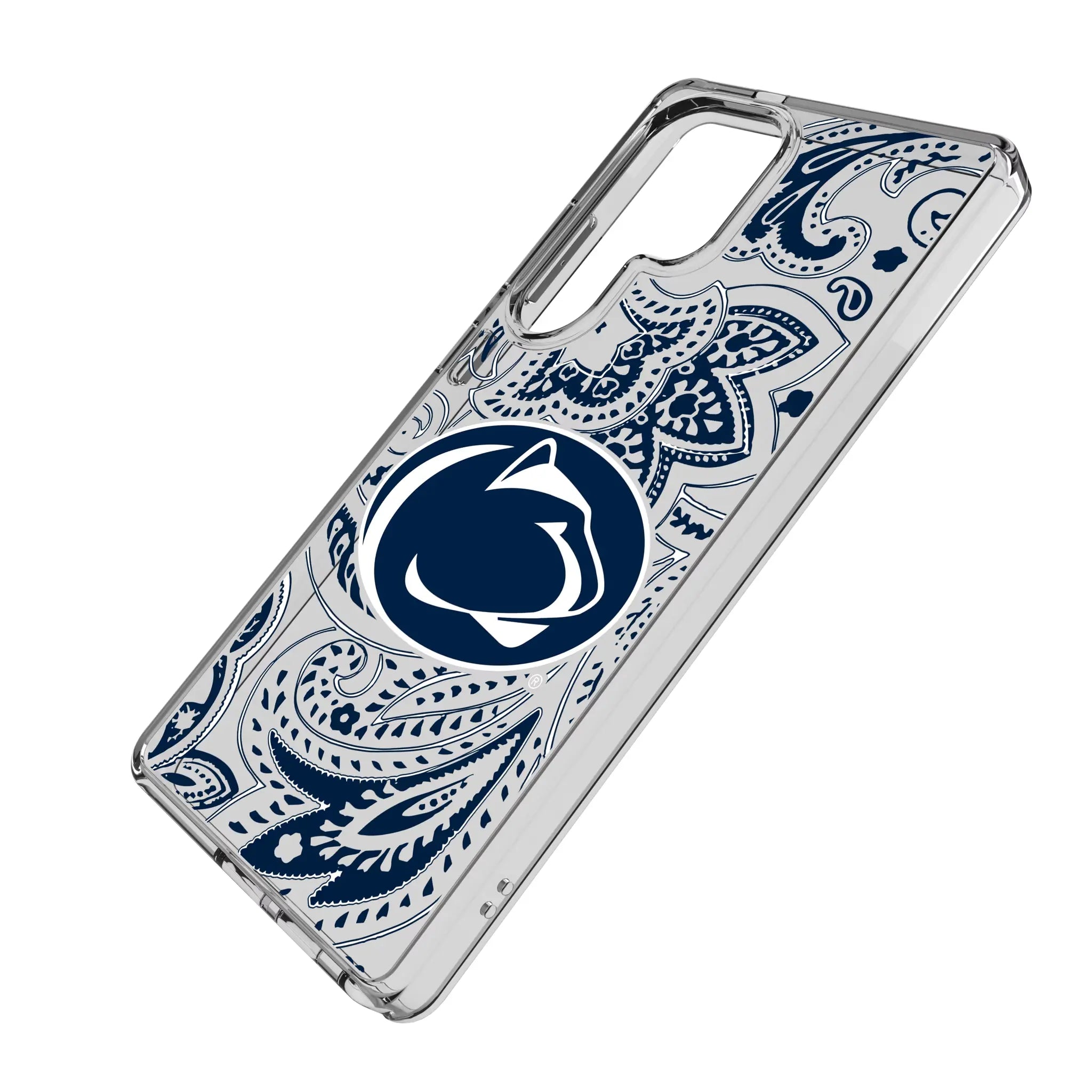 Pennsylvania State University Nittany Lions Paisley Galaxy Clear Phone Case for Samsung Galaxy - Isometric View#Device_Galaxy S25 Ultra