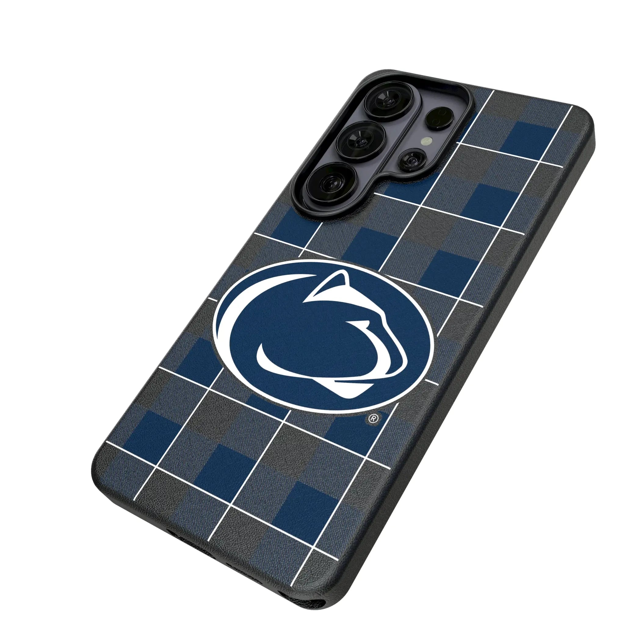 Pennsylvania State University Nittany Lions Plaid Galaxy MagSafe Compatible Phone Case for Samsung Galaxy - Isometric View#Device_Galaxy S26 Ultra