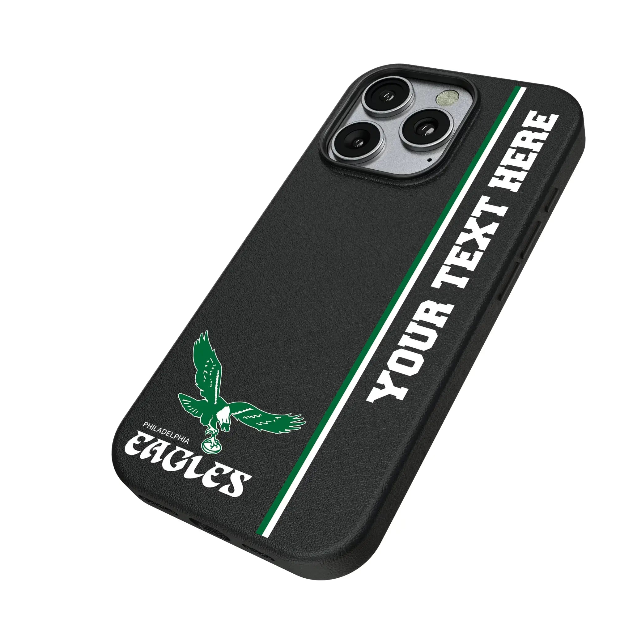Philadelphia Eagles 1973-1995 Historic Collection Personalized Sidebard iPhone MagSafe Compatible Phone Case for Apple iPhone - Isometric View